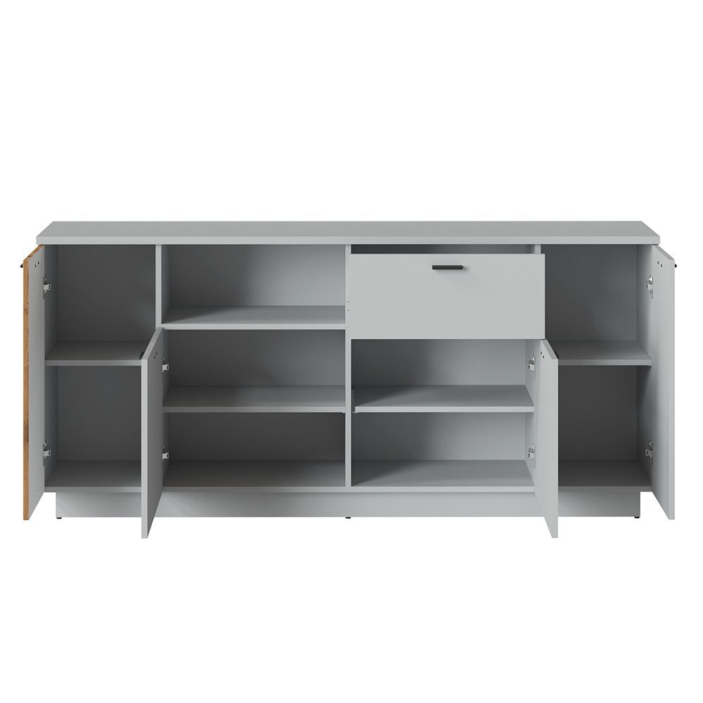 inkl. Ausziehtisch (Spar-Set, ASHBURTON-129, grau Esszimmer-Set Beleuchtung mit Eiche, 160-200cm, Lomadox 4-St),