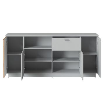 Lomadox Sideboard ASHBURTON-129, Kommode 180cm, grau mit Eiche, Rillenoptik