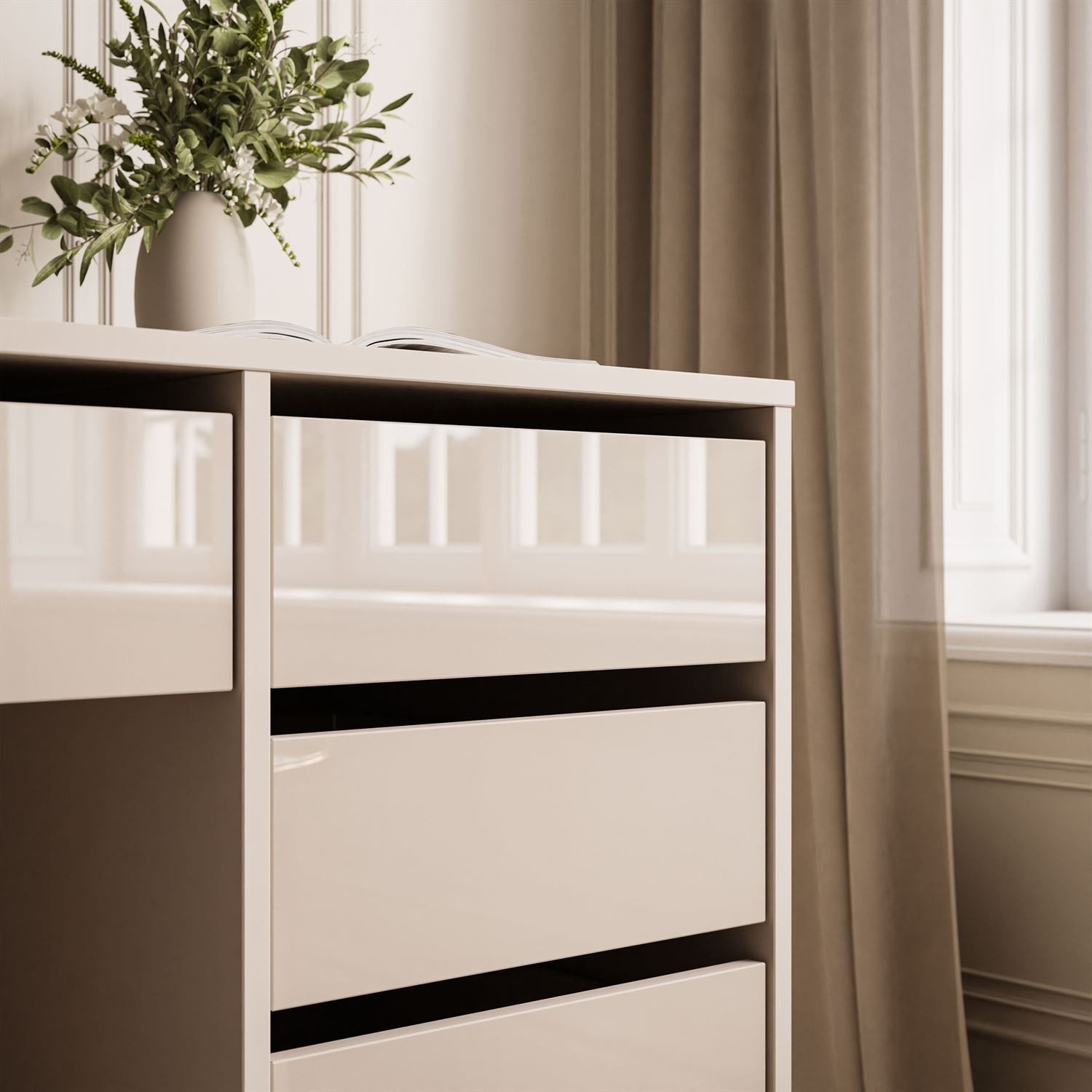Lookway Schreibtisch MADA GLOSS Schreibtisch mit Schubladen und Hochglanz Fronten (1x Schreibtisch), 120x75x55 cm – Bild 4 von 5