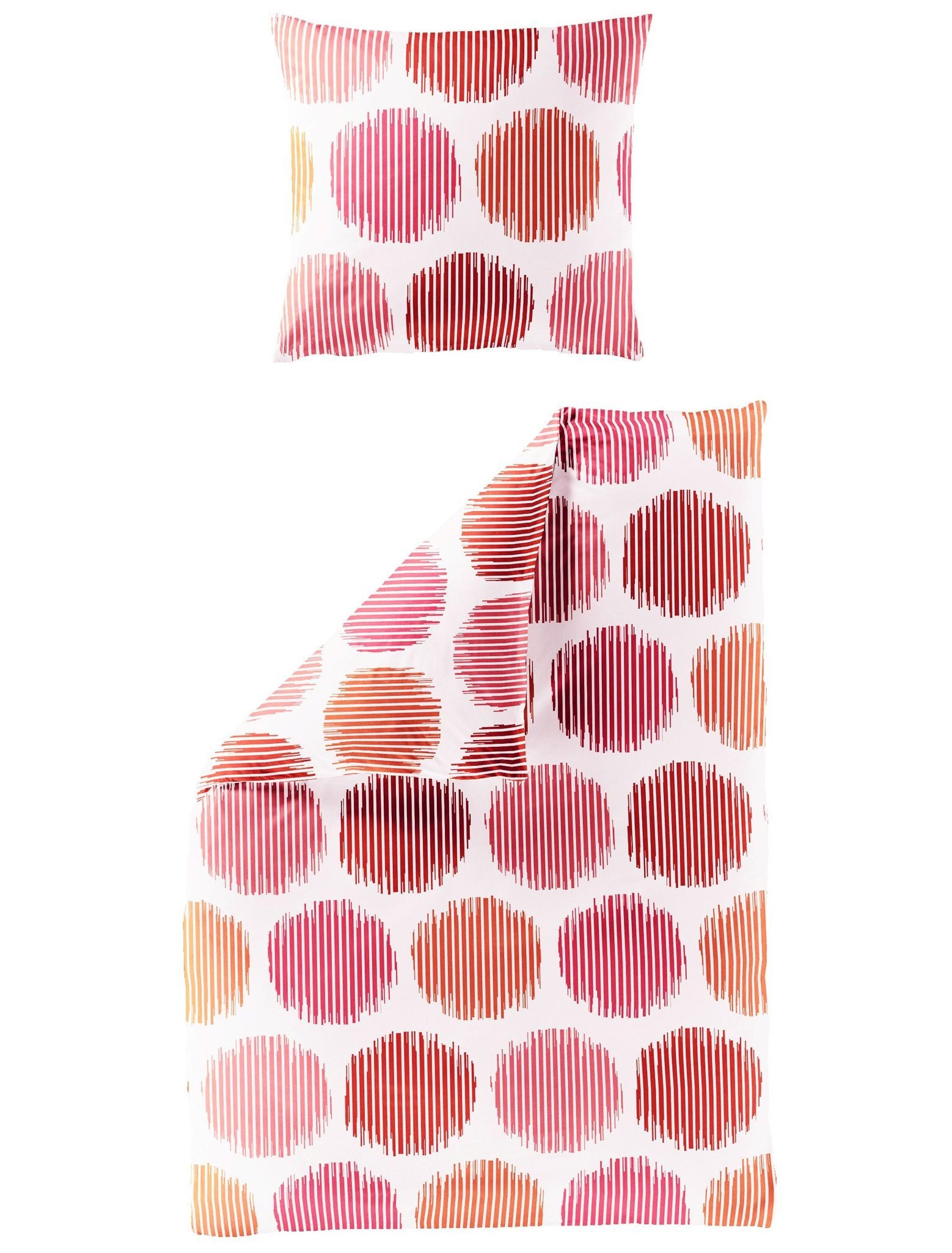 BIERBAUM Bettwäsche Bierbaum Seersucker Bettwäsche 2 tlg. 135x200cm Dots Kreise Rot / Grün, Seersucker, 2 teilig, Elegante Bettwäsche mit farbenfrohen Punkten, 100% Baumwolle