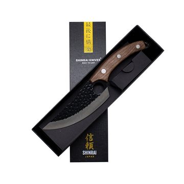 Shinrai Japan Damastmesser Kochmesser 15 cm - Japanisches Messer mit Lederscheide, Handgefertigt bis ins Detail