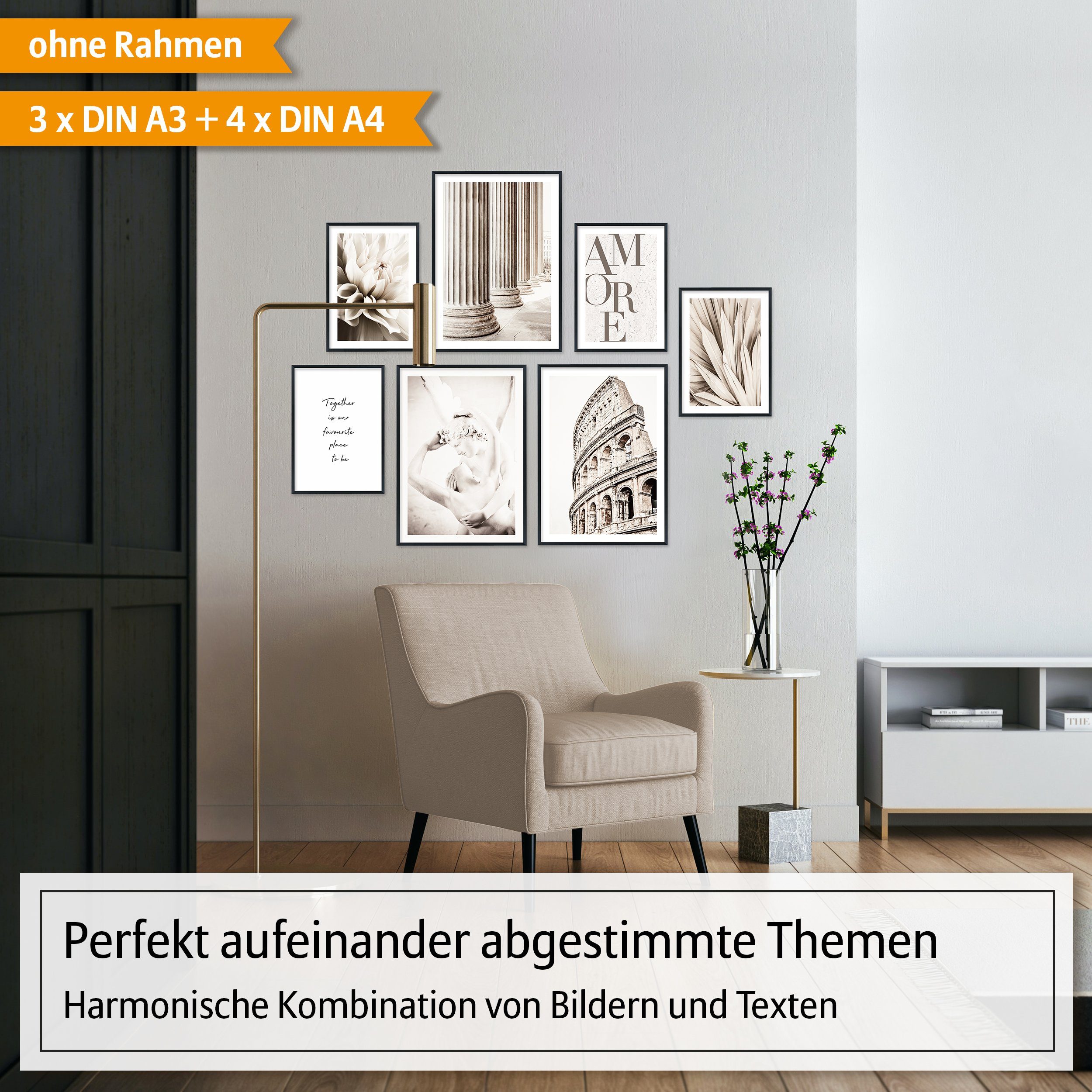 Hyggelig Home Poster Altes Rom - Premium Poster Set OHNE & MIT Rahmen - 7 W günstig online kaufen