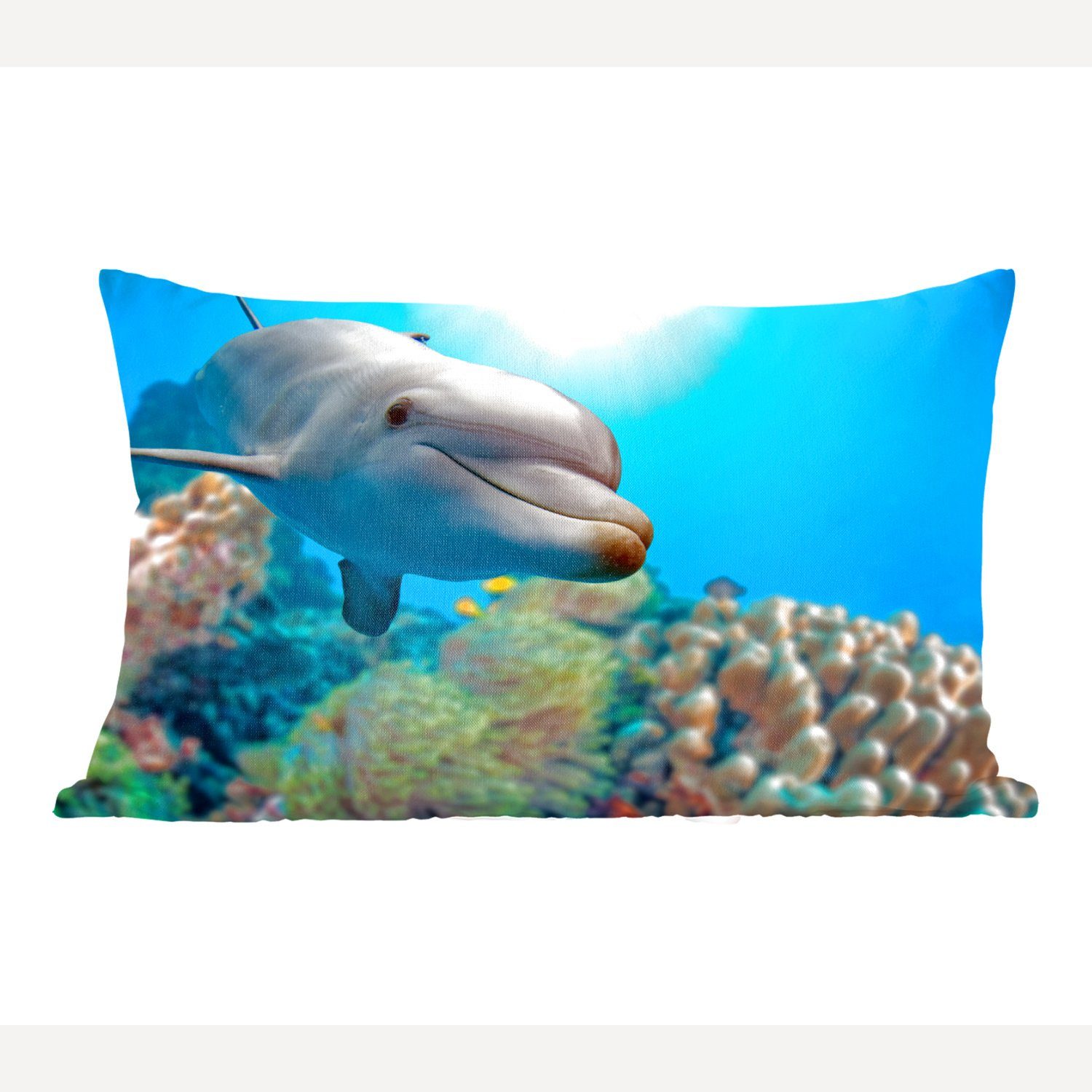 MuchoWow Dekokissen Delfin - Meer - Koralle, Wohzimmer Dekoration, Zierkissen, Dekokissen mit Füllung, Schlafzimmer
