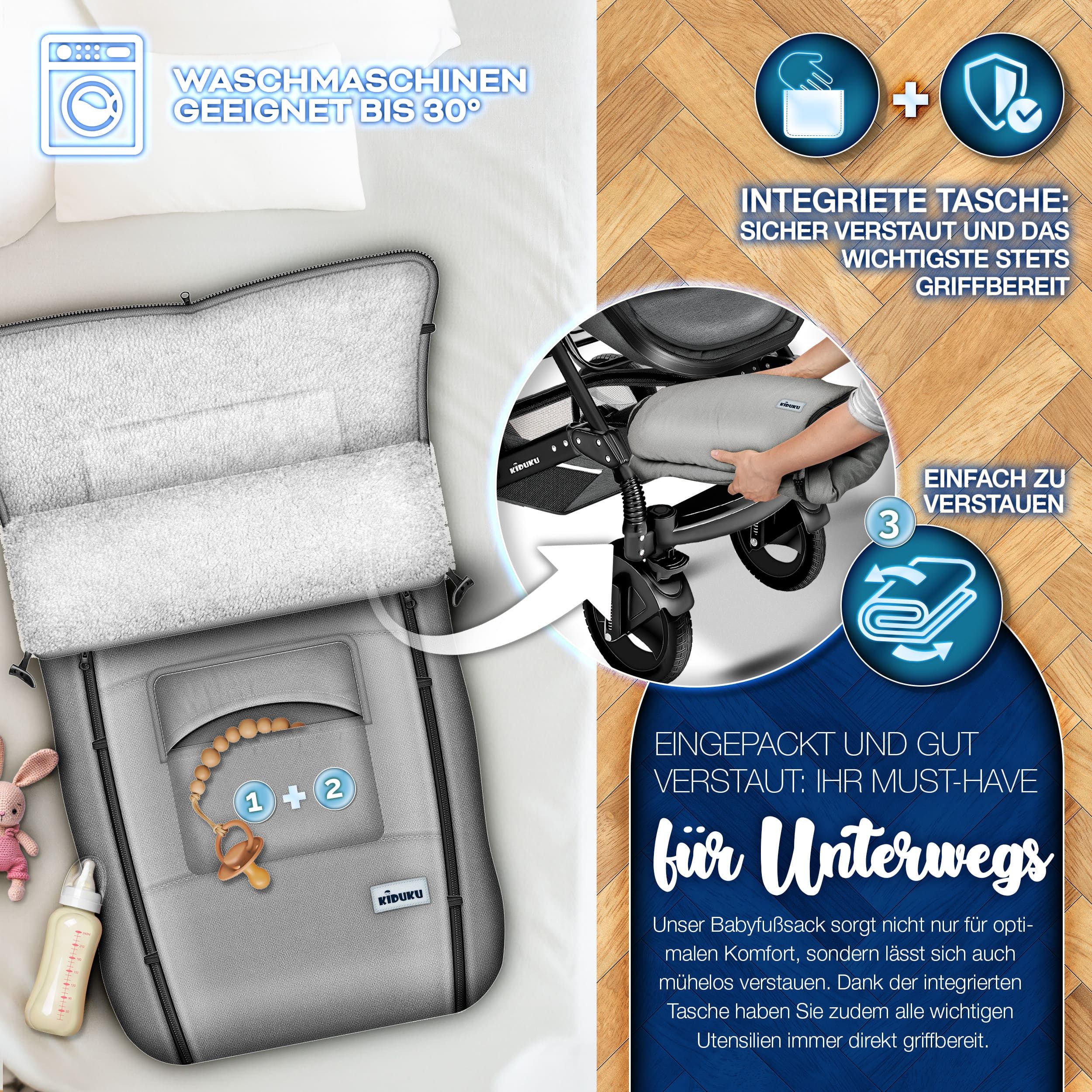 KIDUKU Fußsack KIDUKU® Babyfußsack Baby Winterfußsack Kinderfußsack Fußsack Winter, Tasche – Bild 4 von 5