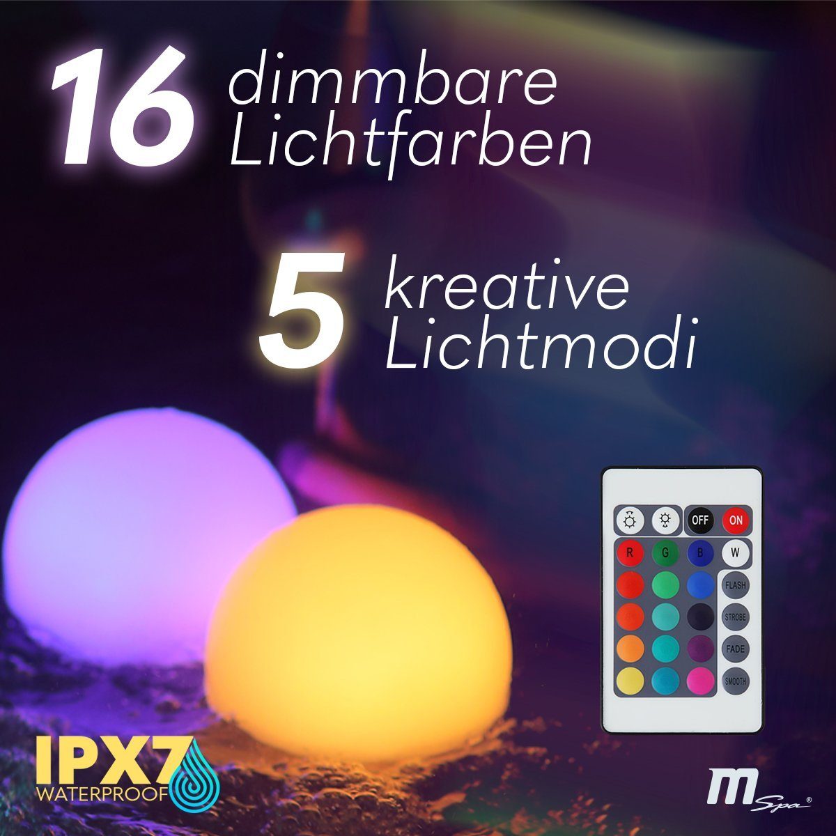 mSpa Pool-Lampe Schwimmende Ambientebeleuchtung, 5 Lichtmodi, LED fest integriert, Original MSpa - Zubehör - Whirlpoolbeleuchtung - Pool Lampe - Licht