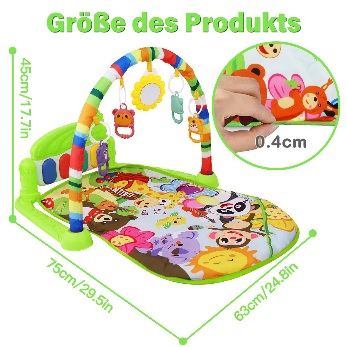 Krabbeldecke Spielmatte mit Spielbogen Baby Lernmatte Spieldecke Erlebnisdecke, MOPUEA, mit Klavier, Licht, Musik, Spiegel Lernspielzeug Waschbar
