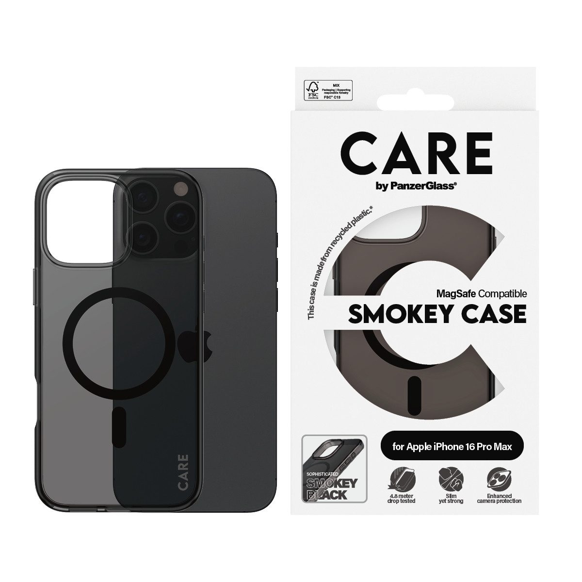 CARE by PanzerGlass Handyhülle Smokey Case für Apple iPhone 16 Pro Max, Backcover, Schutzhülle, Handyschutzhülle, Case, Schutzcase, stoßfest