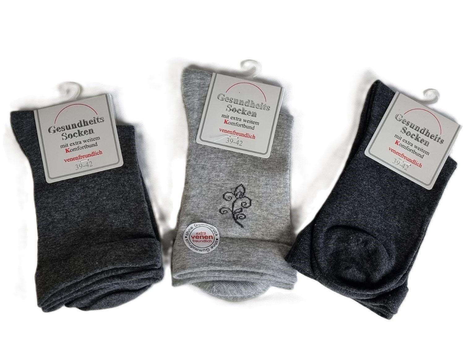 Toker Collection® Gesundheitssocken Gesundheitssocken mit extra weitem Komfortbund 3er Pack Gr. 39-42 (Packung, 3er Pack) Schaft extra weit