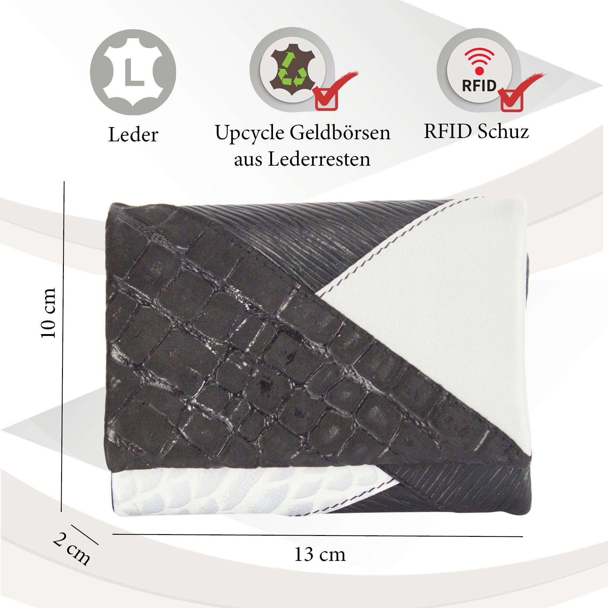 zeitlos Portemonnaie mit Brieftasche, echt Geldbeutel schwarz/weiß RFID-Schutz, Design, Leder Sunsa Geldbörse in Leder, eleganten