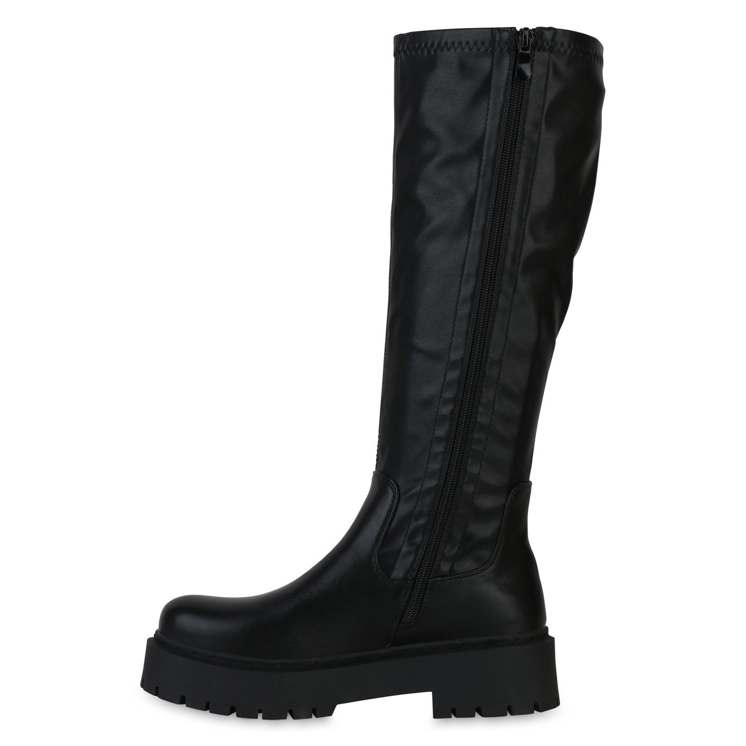 VAN HILL 841464 Plateaustiefel Damen Leicht Gefütterte Plateaustiefel Stiefel Profil-Sohle