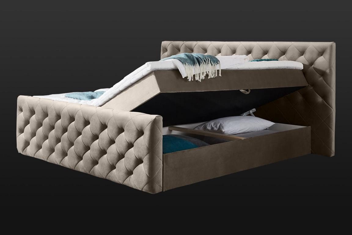 JVmoebel Polsterbett Chesterfield Samt Doppelbett in Beige mit hochwertiger Verarbeitung, Made in Europa