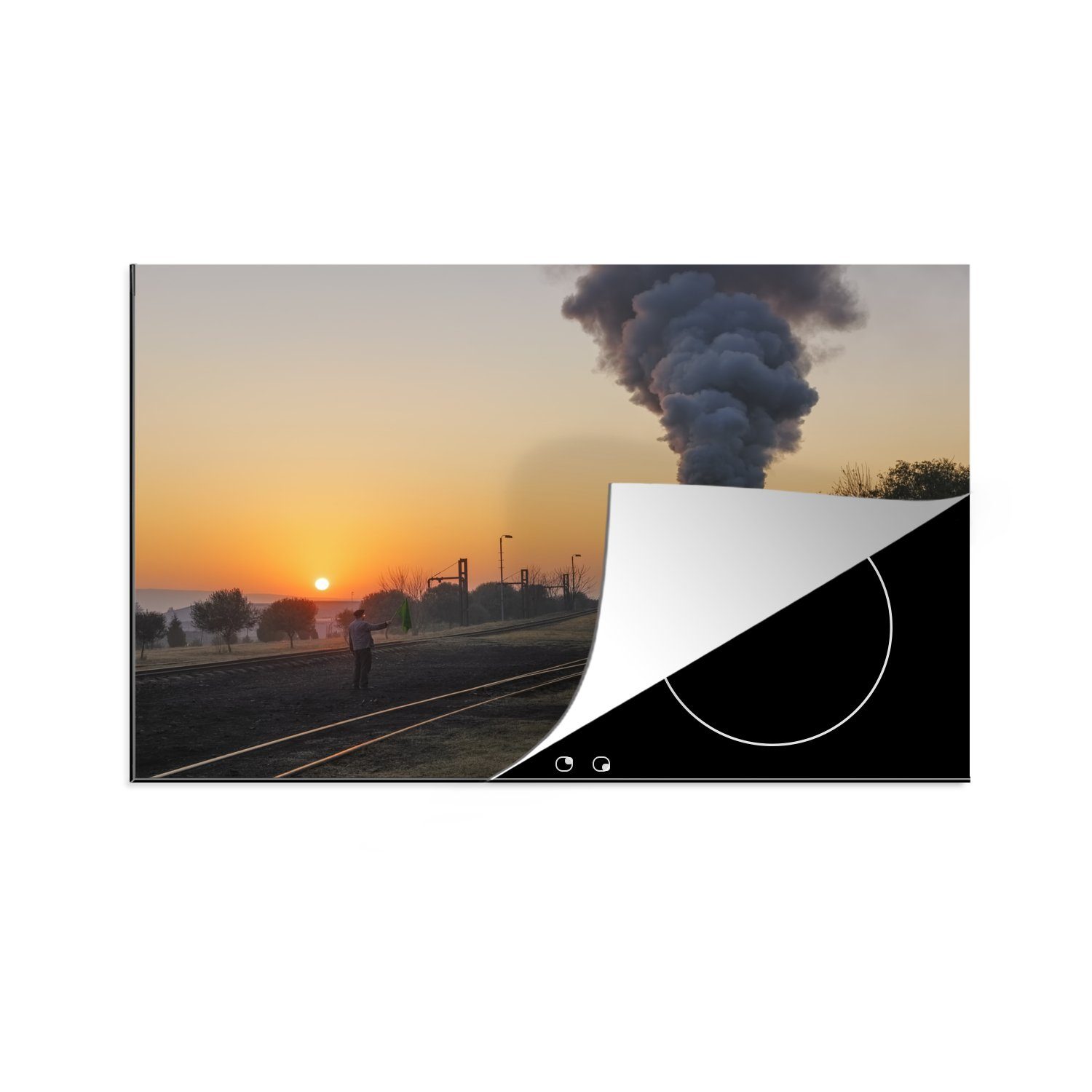 MuchoWow Herdblende-/Abdeckplatte Eine Eisenbahn in Pretoria bei Sonnenaufgang in Südafrika, Vinyl, (1 tlg), 81x52 cm, Induktionskochfeld Schutz für die küche, Ceranfeldabdeckung