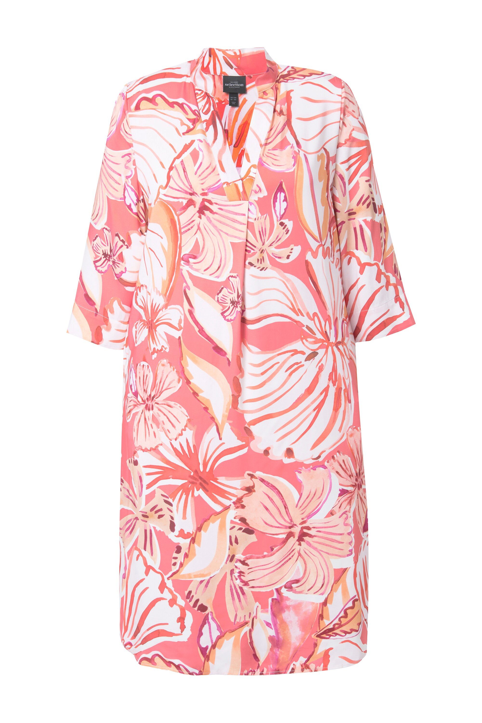 Ulla Popken Midikleid Kleid Blätter A-Linie Stehkragen 3/4-Arm günstig online kaufen