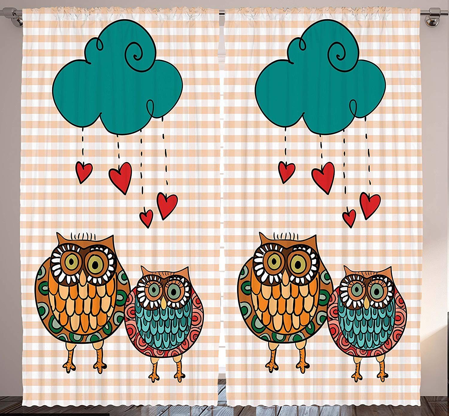 Eule Abakuhaus, und Gardine Paare der in Liebe Haken, Vorhang Schlaufen Schlafzimmer mit Kräuselband Vogel Regen-Wolke