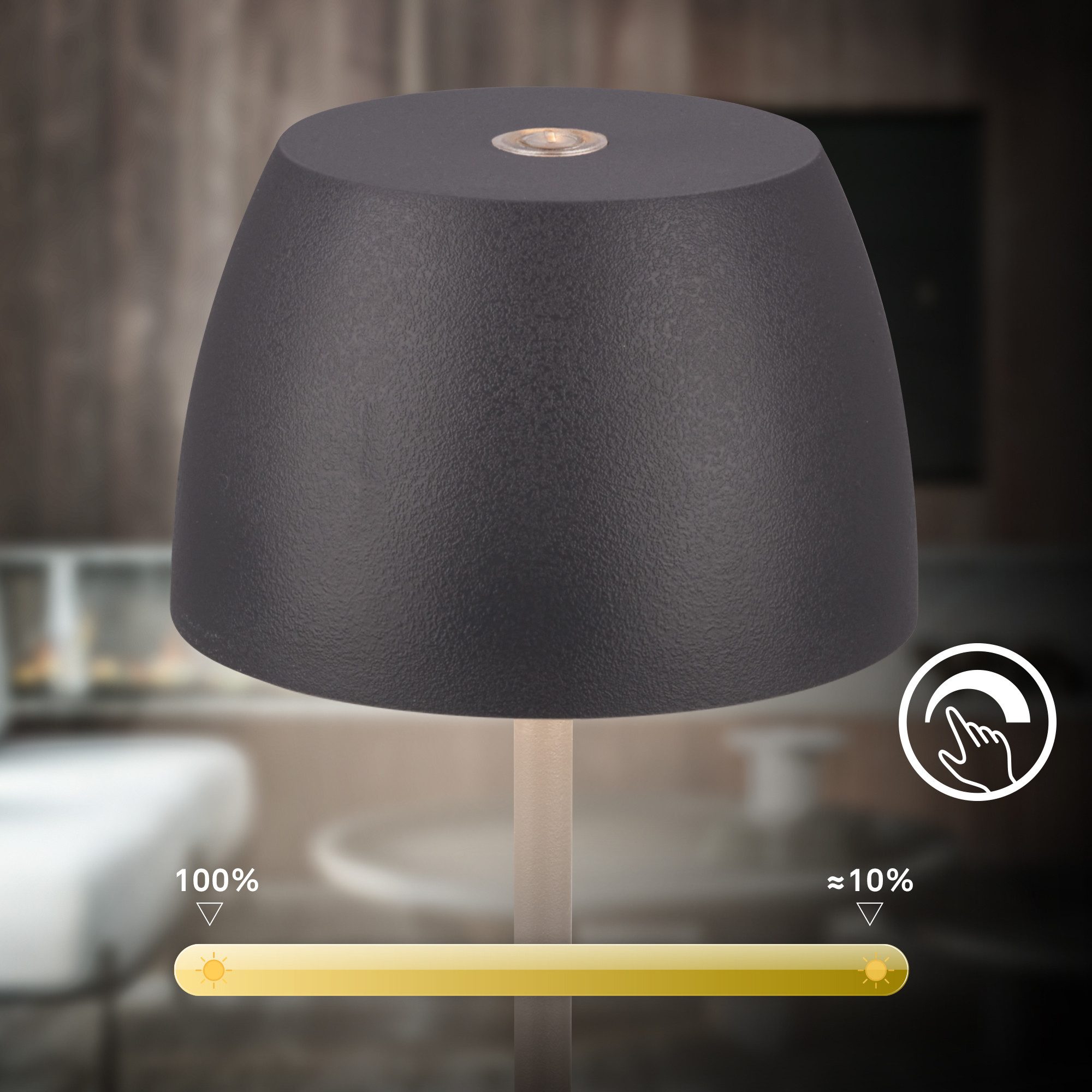 Briloner Leuchten Tischleuchte Akku Tischlampe dimmbar kabellos Außen/Innen, Ladestation, LED fest integriert, 2700K - Extra - Warmweiß, Tischlampe kabellos 20,5x8 cm Anthrazit 1,5W Wohnzimmer Schlafzimmer