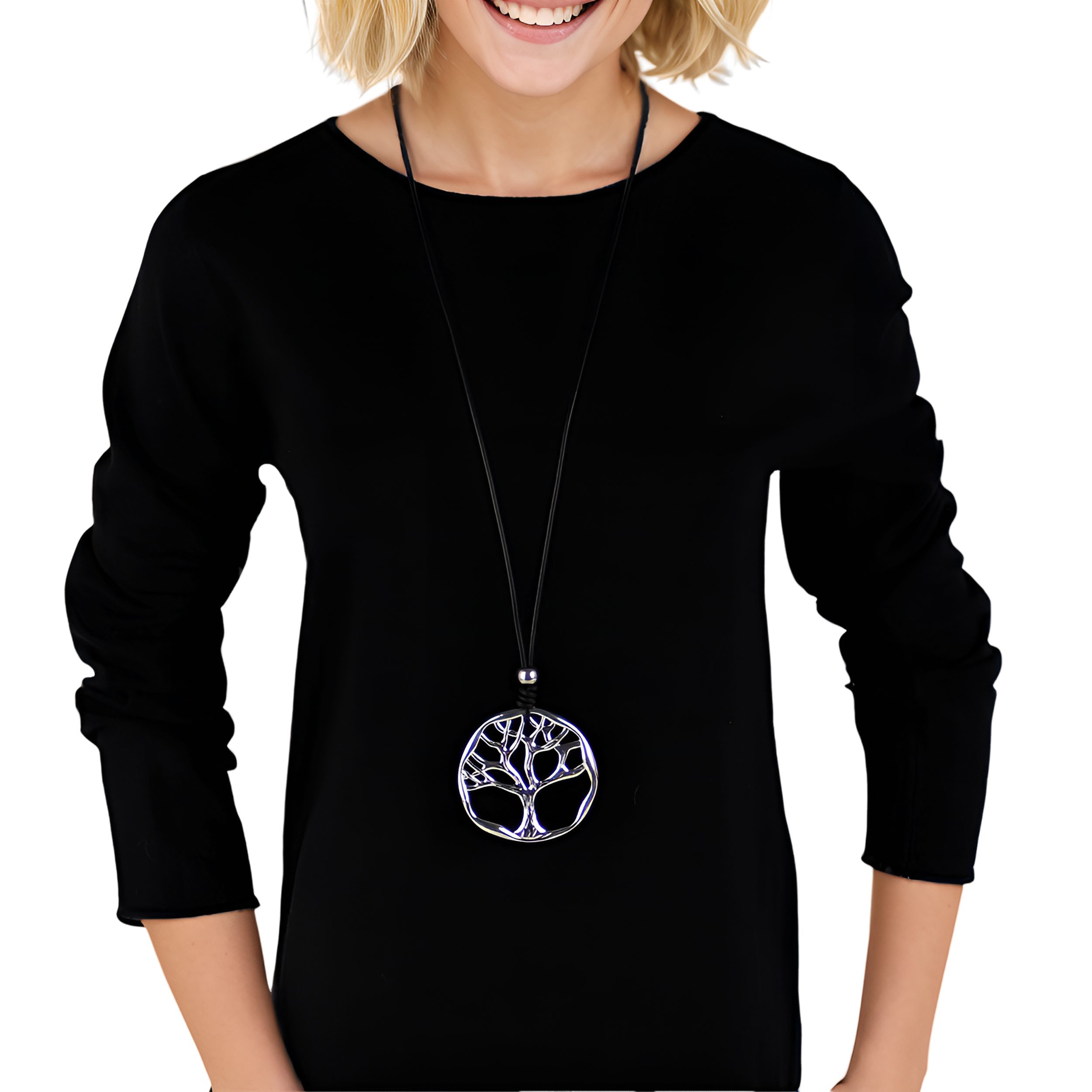 MIRROSI Lange Kette Damen Halskette mit elegantem Anhänger aus Metall ca.90cm lang (perfekt für Pullover, Bluse, Shirt)
