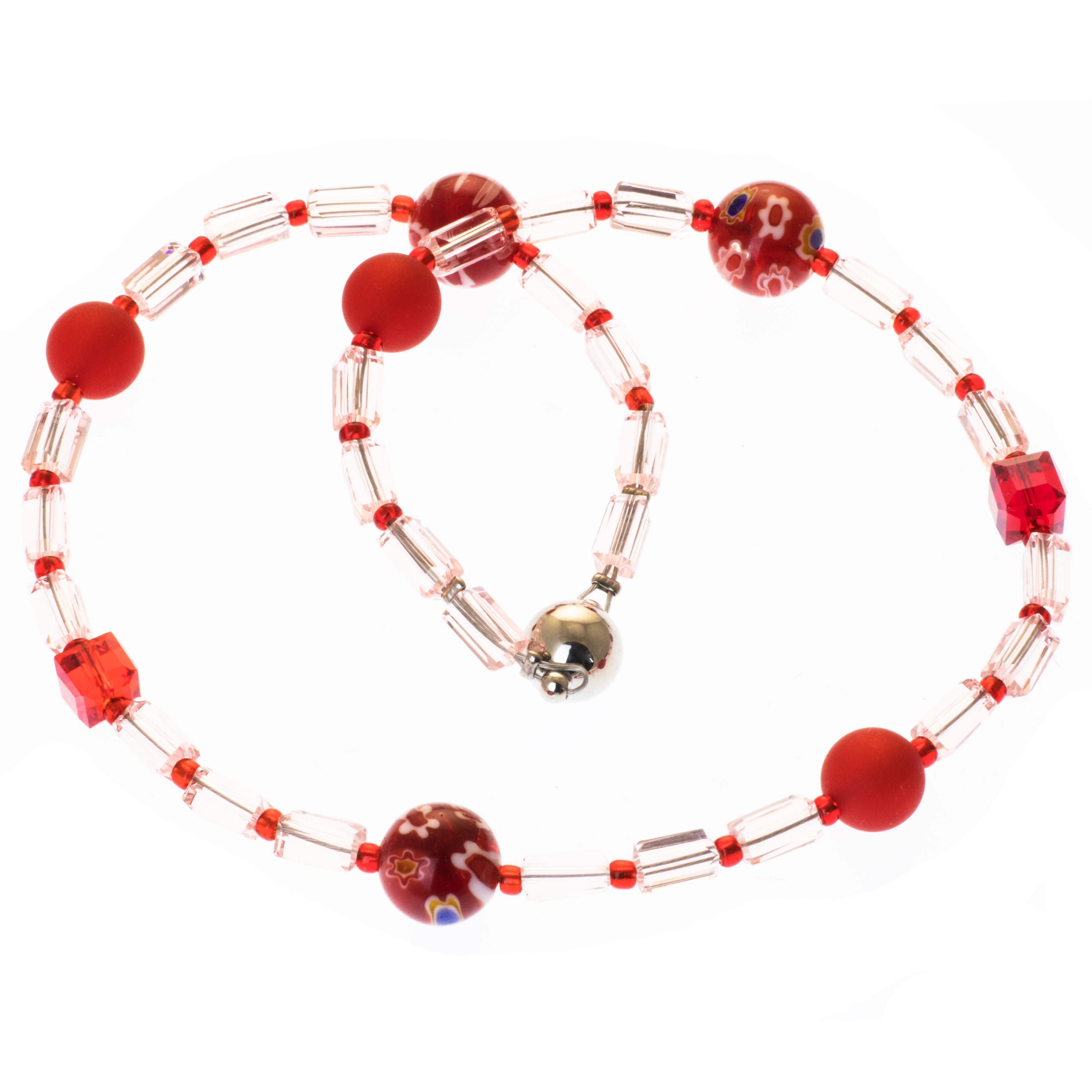 Perlenkette Kette für Kinder mit Glasperlen rosa rot