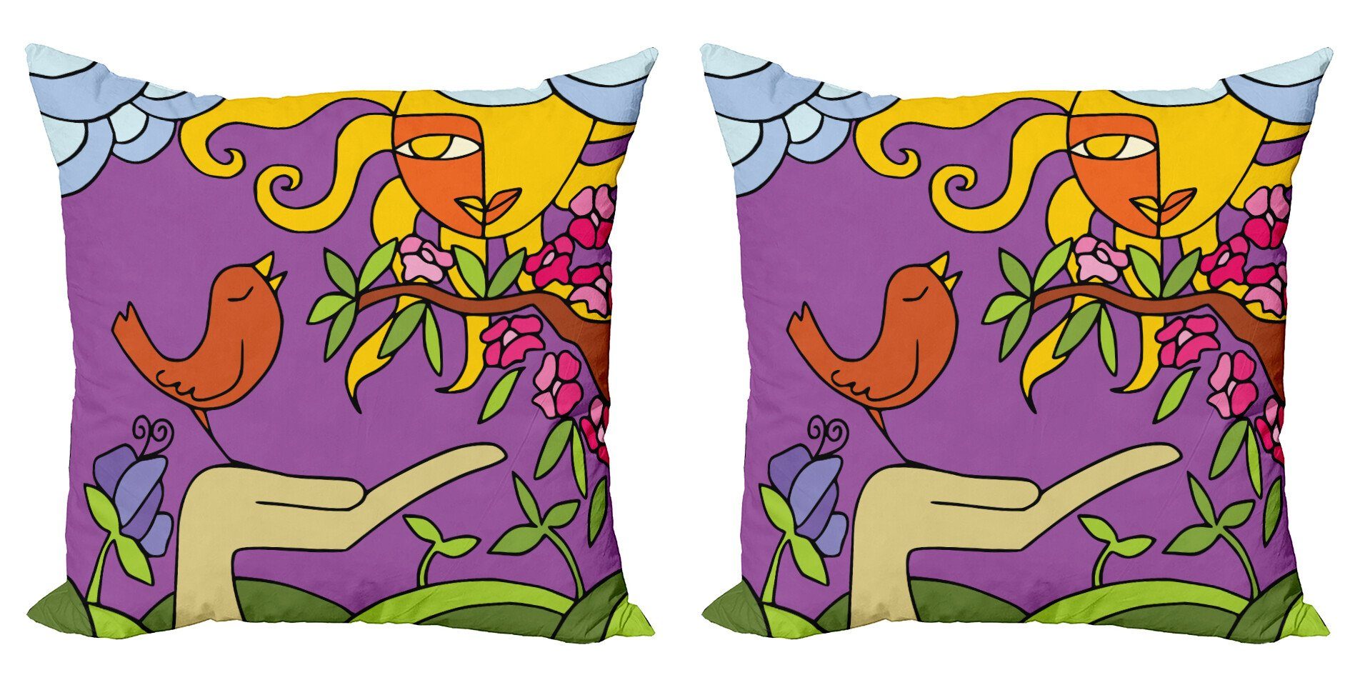 Vögel Digitaldruck, Abakuhaus Accent Kinder Tweeting Modern Kissenbezüge kleine Doppelseitiger Mädchen Stück), (2