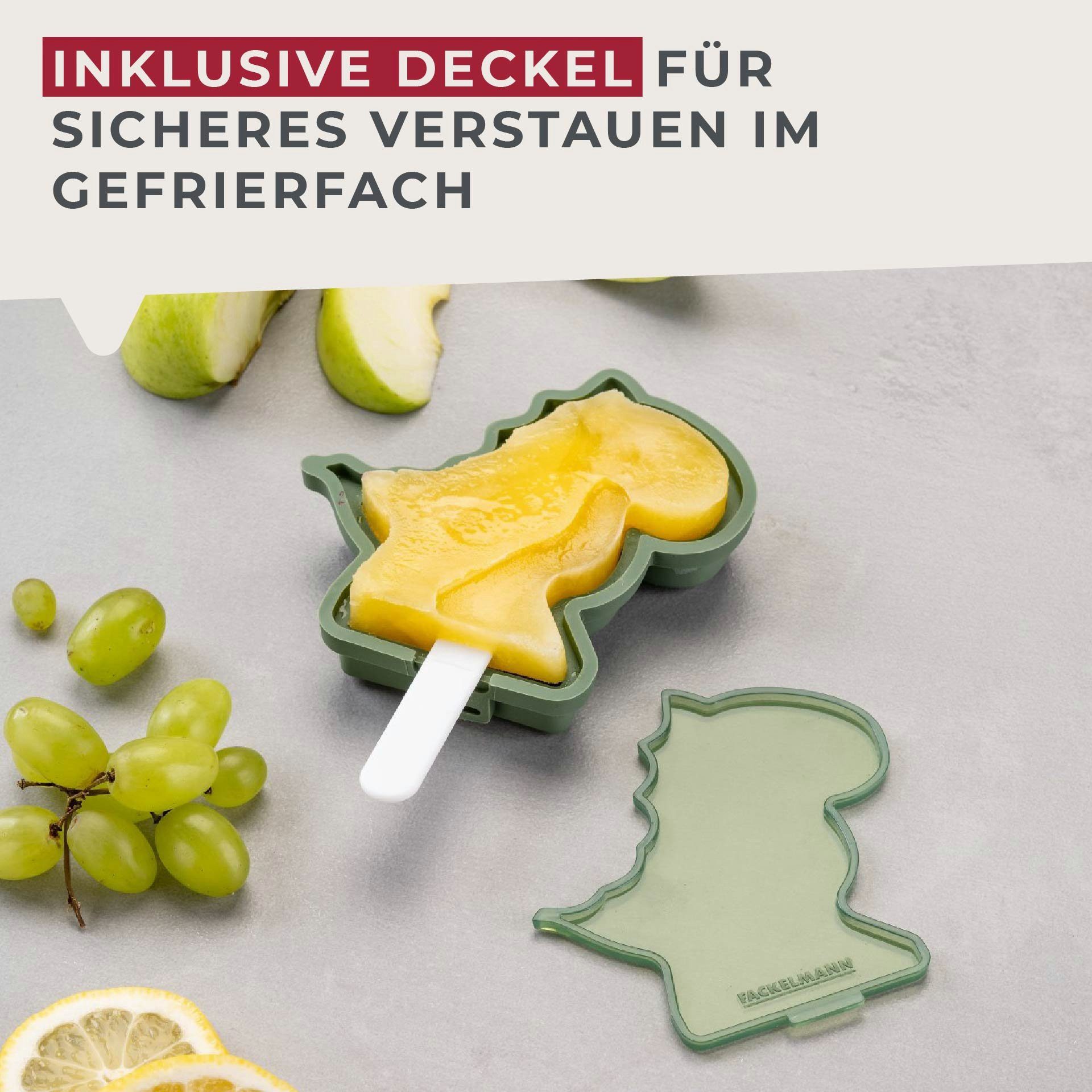 FACKELMANN Eisform Stieleisform Dinosaurier, Eisbereiter, Silikonform, EisamStiel-Form