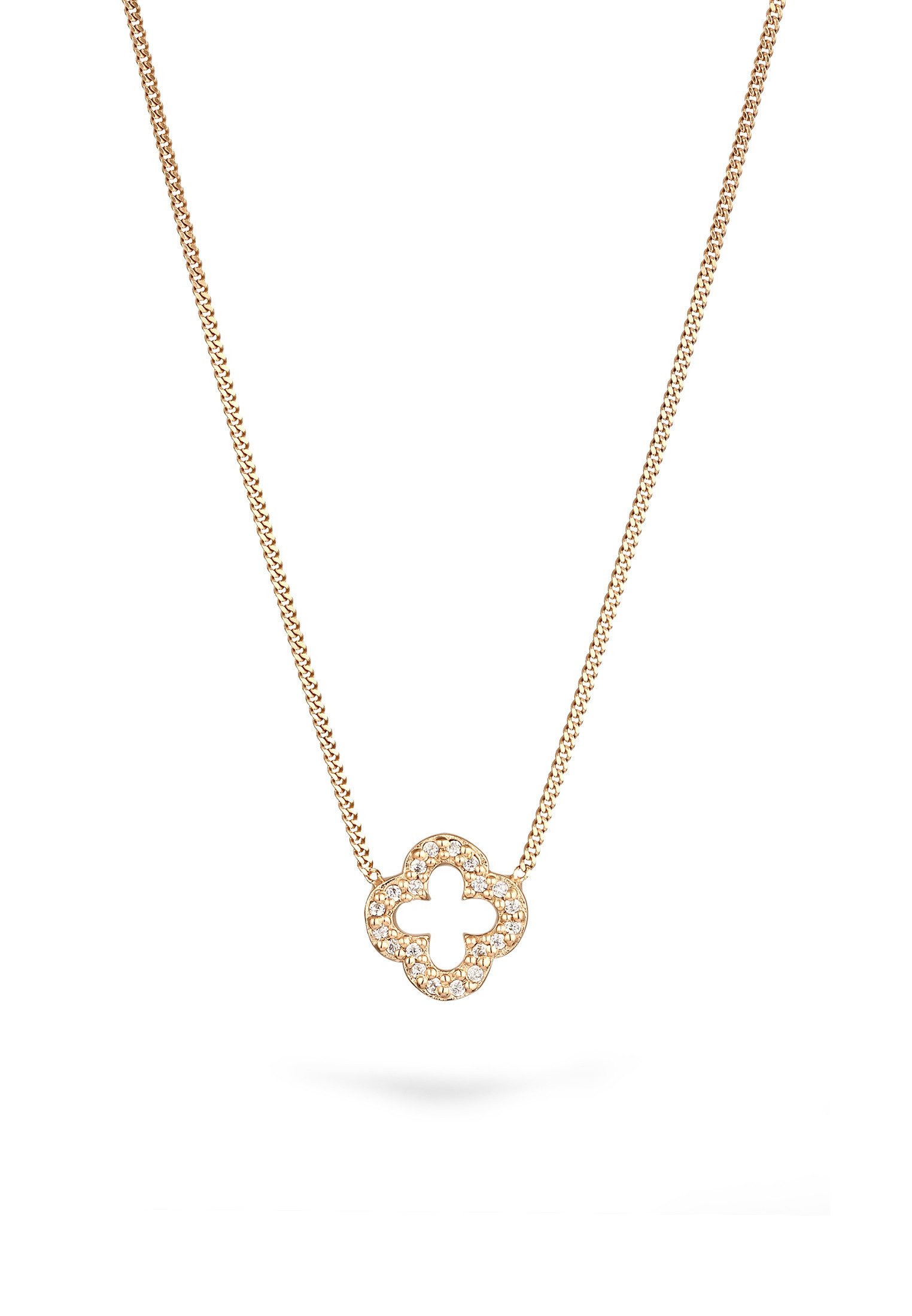 Elli Premium Kette mit Anhänger Kleeblatt Zirkonia Weiß 375 Gelbgold günstig online kaufen