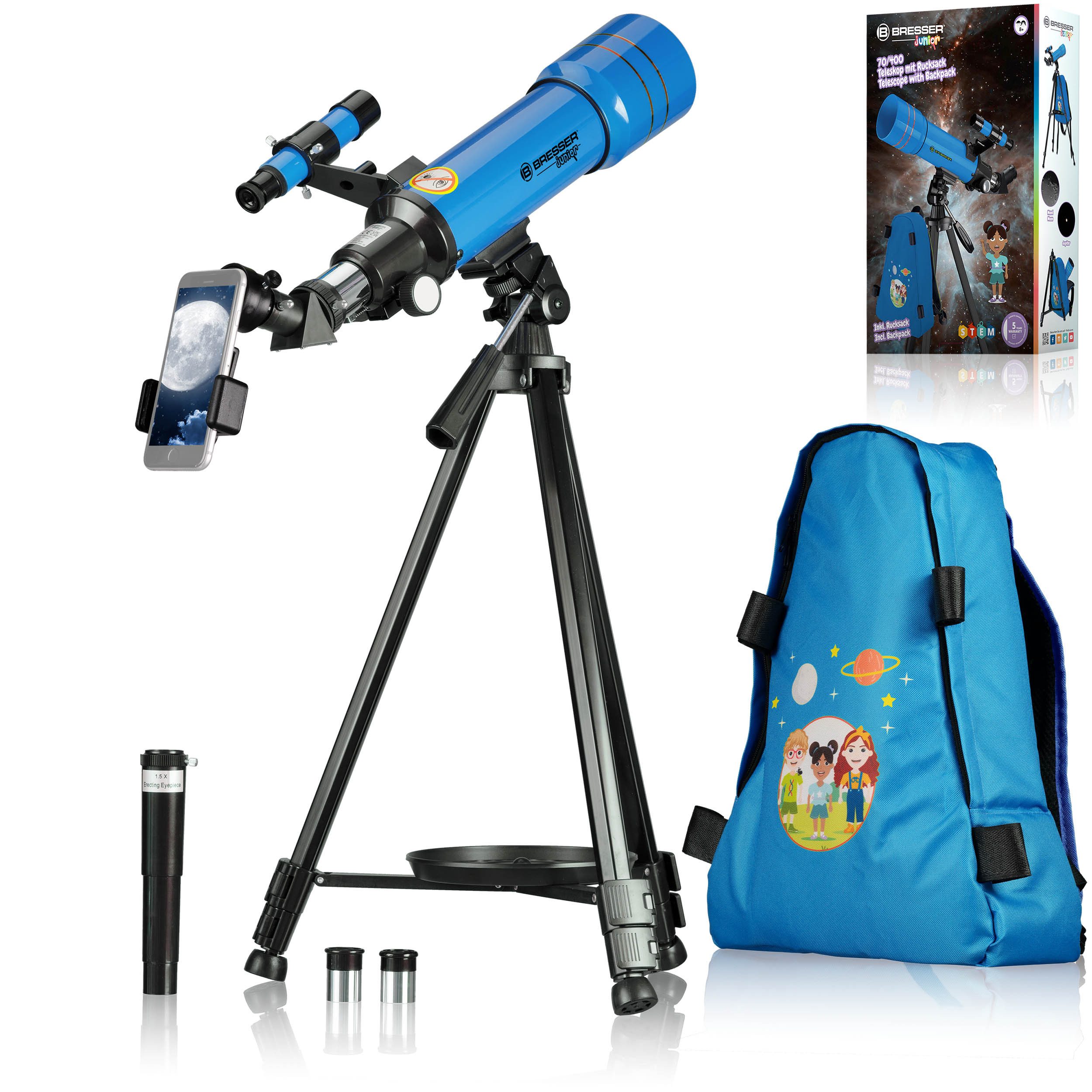 BRESSER junior Linsenteleskop Linsenteleskop 70/400 mit Rucksack blau