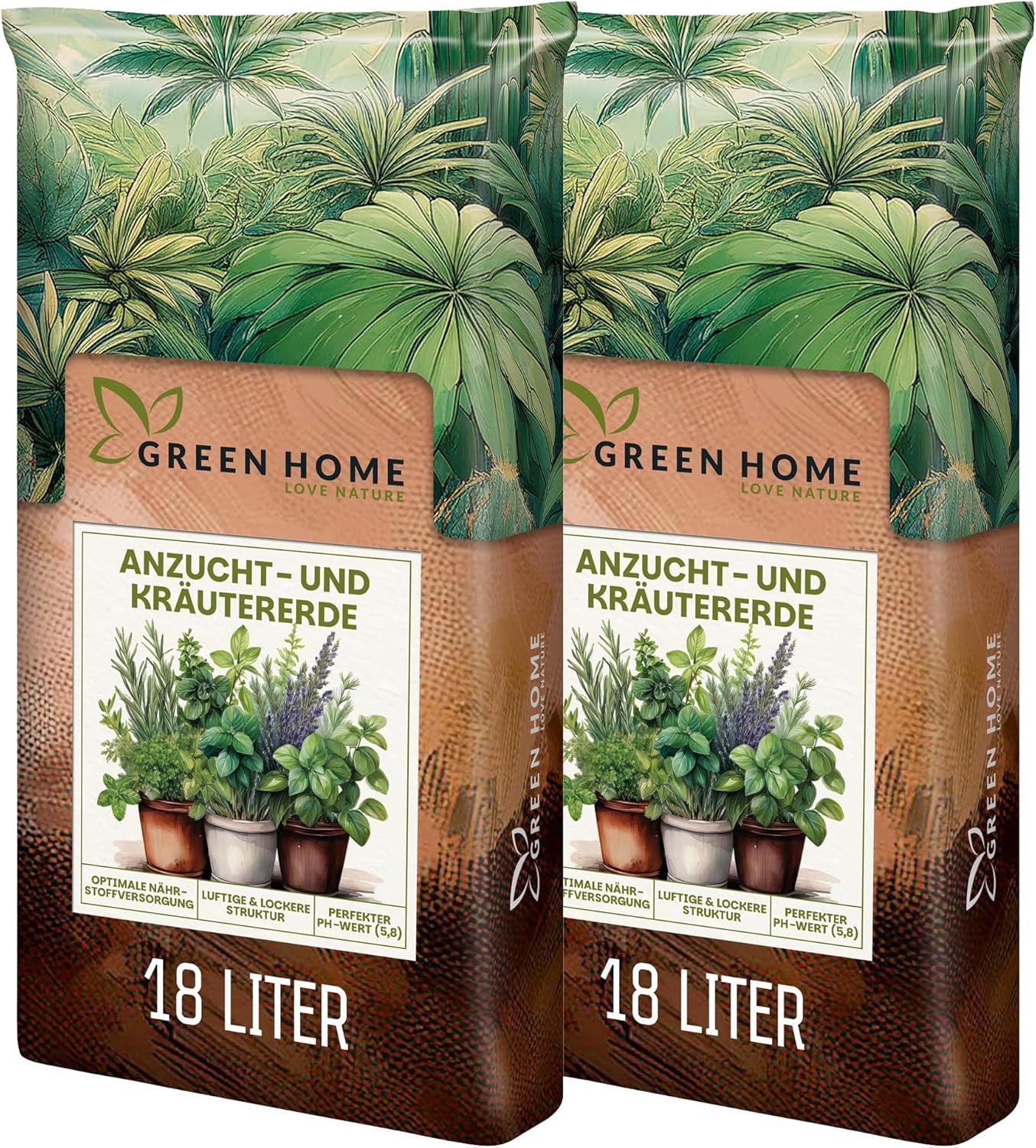 GREEN HOME LOVE NATURE Anzucht- und Kräutererde Anzucht- & Kräutererde, Aussaaterde für Gemüse, Kräuter & Tomaten 18 L, 36 L, 72 L, Langzeitdünger, Perlit, Kokosfasern, pH 5,8, lockere Struktur