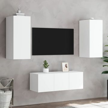 vidaXL TV-Schrank 4-tlg Wohnwand mit LED-Beleuchtung Weiß Holzwerkstoff
