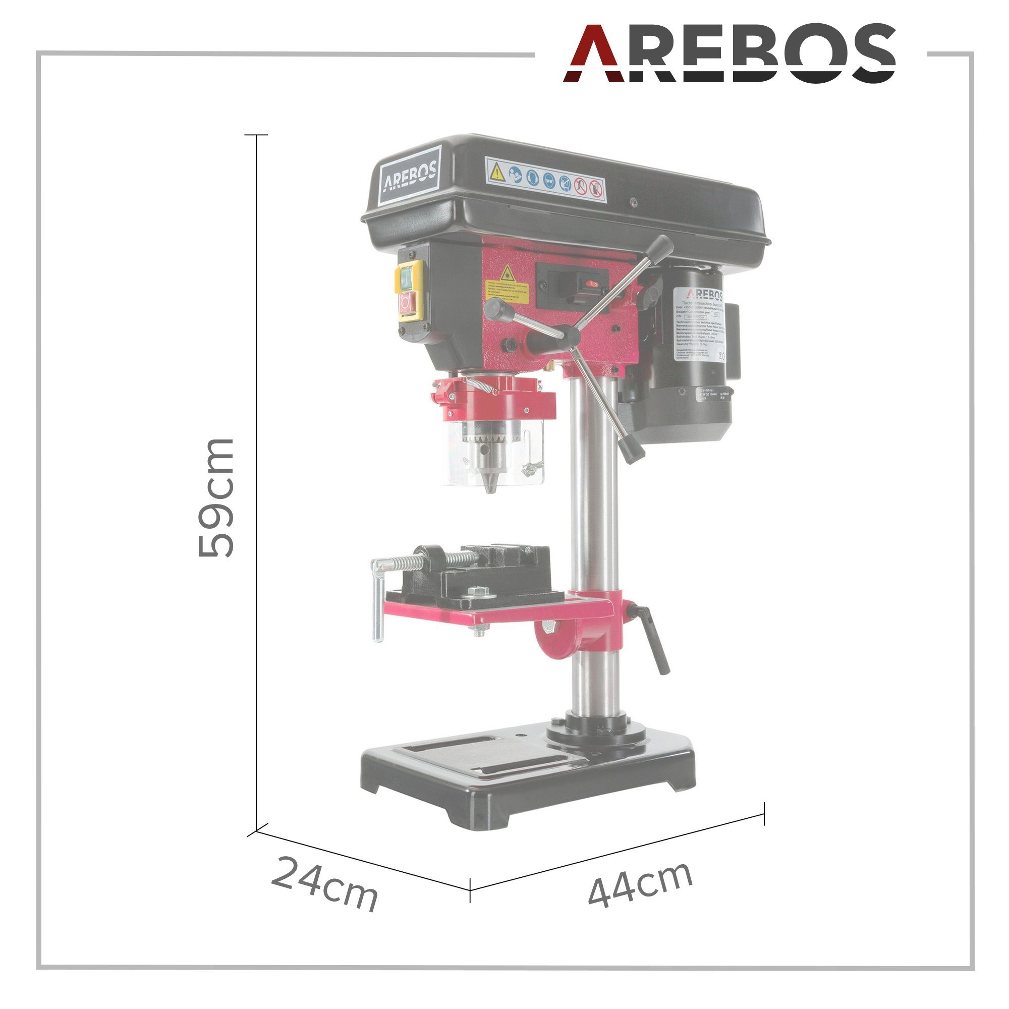 Arebos Tischbohrmaschine mit integriertem Positionslaser, 500 W, 5 Geschwindigkeitsstufen, 230 - 240 V, max. 2500,00 U/min, (Set), Schallleistungspegel: 78,8 dB – Bild 4 von 5