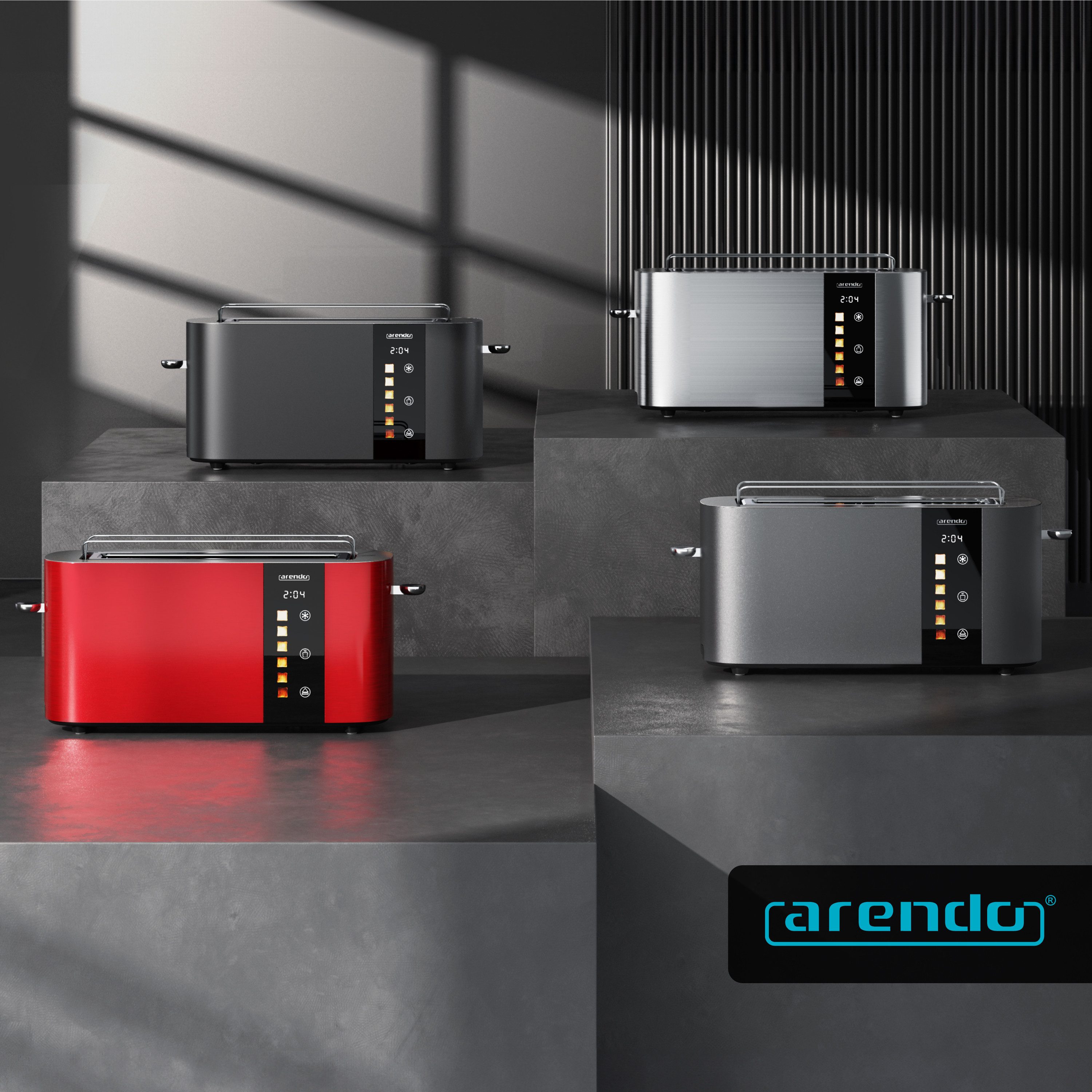 Arendo Toaster Edelstahl, Langschlitz, Touch Display, Restzeit & Bräunungsgradanzeige, 1 langer Schlitz, für 2 Scheiben, 1000 W, Brötchenaufsatz, Wärmeisoliert, Toast-Symbole für Bräunungsgradauswahl