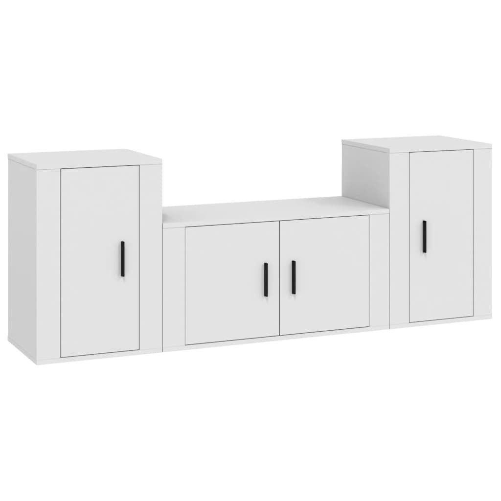 vidaXL TV-Schrank 3-tlg. TV-Schrank-Set Weiß Holzwerkstoff (3-St)