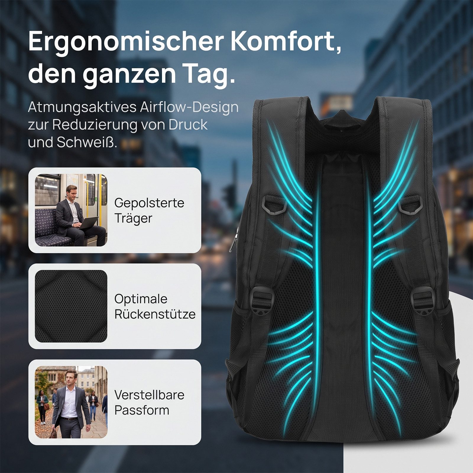 AKKEE Laptoprucksack 24/30L wasserdicht Laptop Rucksack Rucksäcke Schulrucksack, Herren Damen Jungen Teenager Freizeit Arbeit Business Reisen – Bild 5 von 5