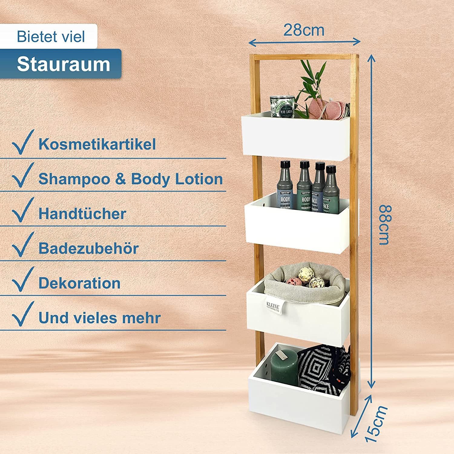 osoltus Badregal osoltus Badregal Korbregal Veile aus Bambus und Weiß lackiertem Holz – Bild 5 von 5