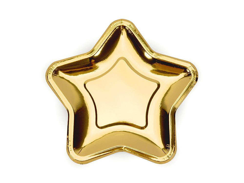 partydeco Pappteller, Pappteller in Stern Form 18cm gold 6er Set