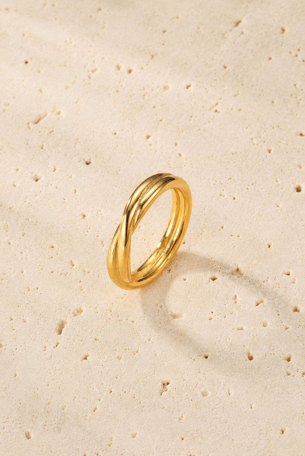 Hey Happiness Fingerring Wickelring Edelstahl Damen, 18K vergoldet wasserfest, Freundschaftsring ohne Stein, Doppel Band Ring