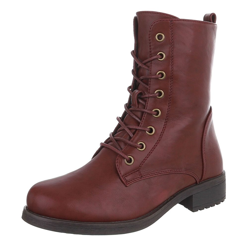 Ital-Design Damen Schnürstiefel mit hohem Schaft und Profilsohle Stiefelette (92497560) Blockabsatz Schnürstiefeletten in Weinrot von Ital-Design