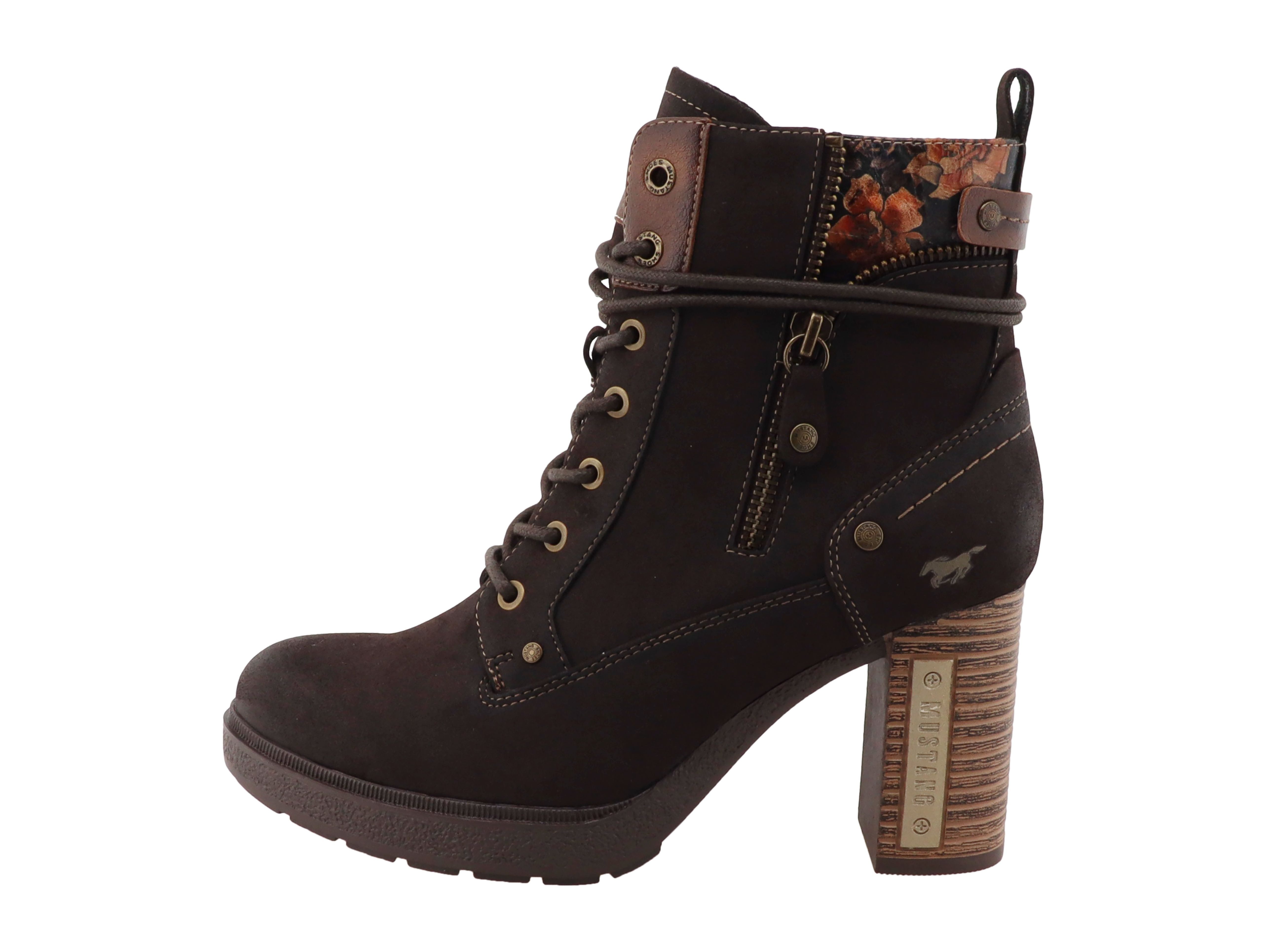 Mustang Shoes Stiefel Winterstiefelette Blockabsatz, Schnürboots mit Zierrießverschluss und Kontrastnaht