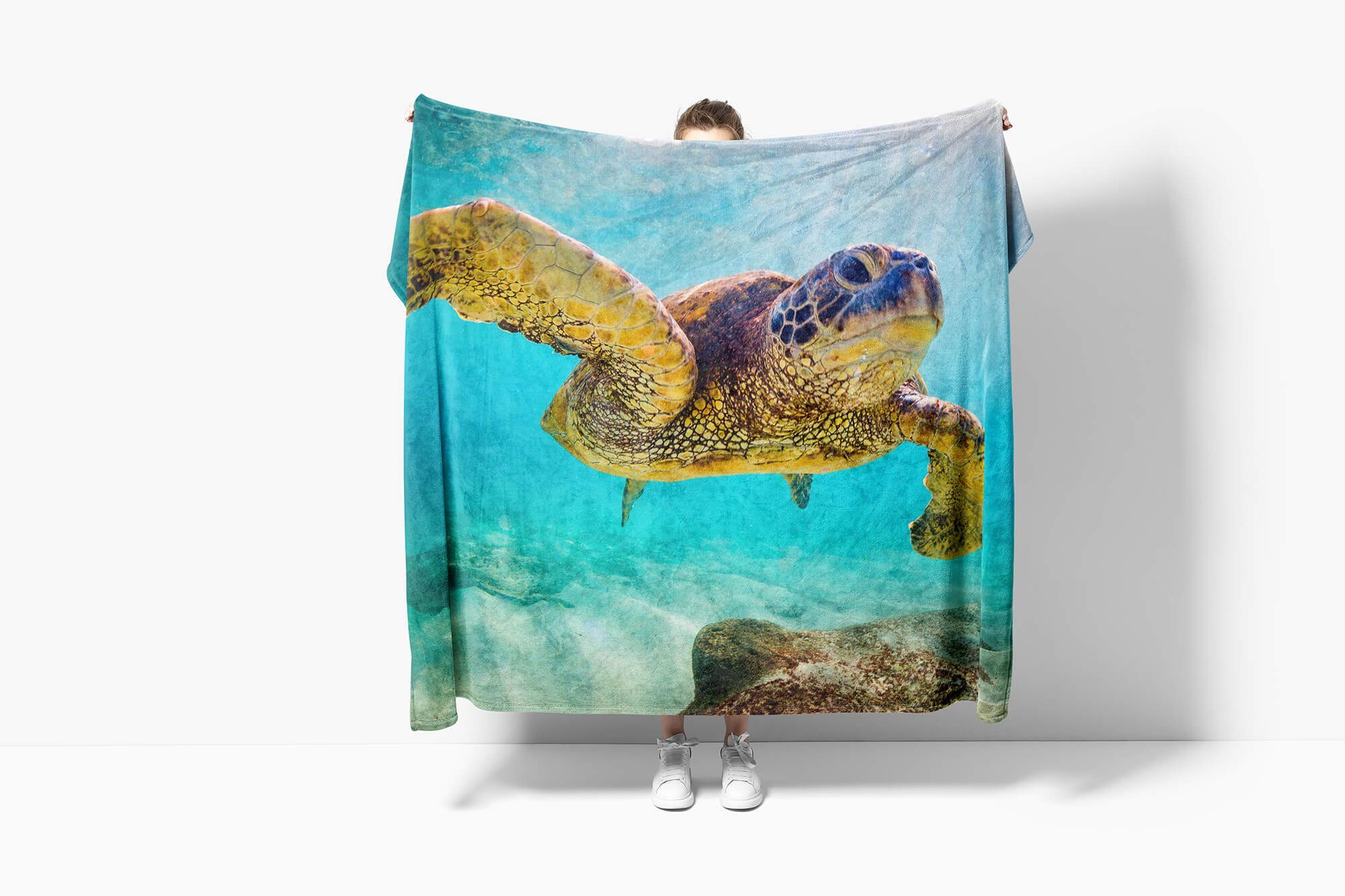 Saunatuch Seeschildkröte (1-St), mit Sinus Handtuch Strandhandtuch Kuscheldecke unt, Handtücher Art Handtuch Baumwolle-Polyester-Mix Tiermotiv