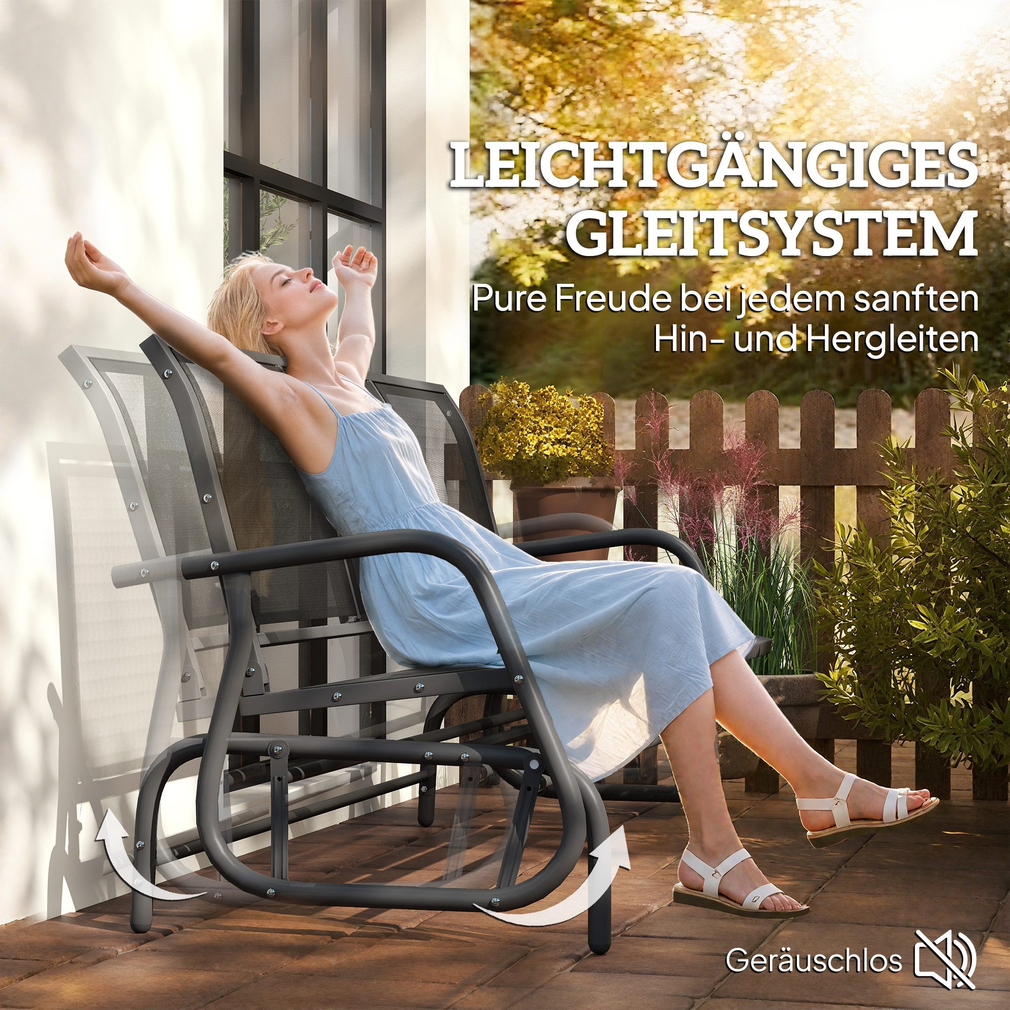 Outsunny Gartenbank Sitzbank aus Metall, Parkbank bis 300 kg belastbar (Gartenschaukel, 1-St., 3-Sitzer Schaukelstuhl), für Garten, Terrasse, Veranda 120 x 70 x – Bild 4 von 5