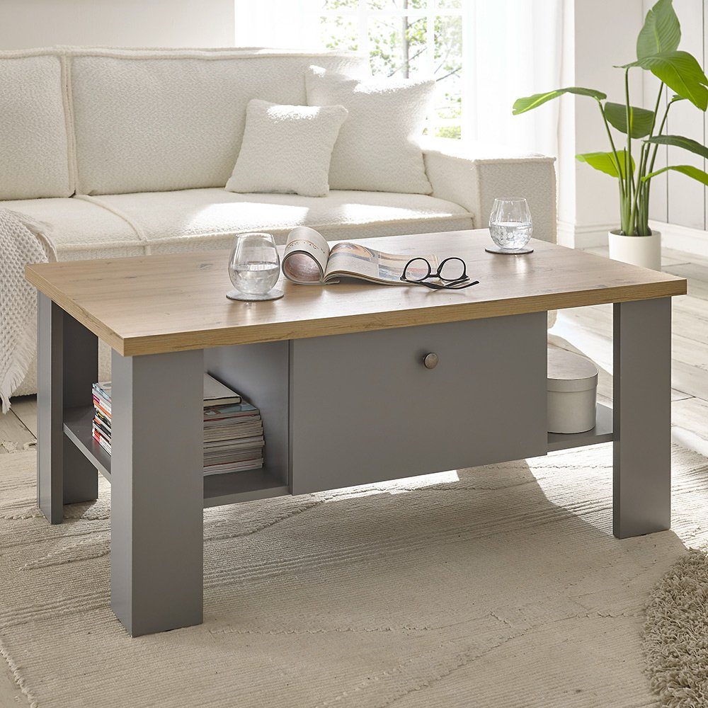 Lomadox Beistelltisch CHATHAM-61, Eiche Wohnzimmer in grau cm Artisan mit 107/46/67 Nb., Couchtisch