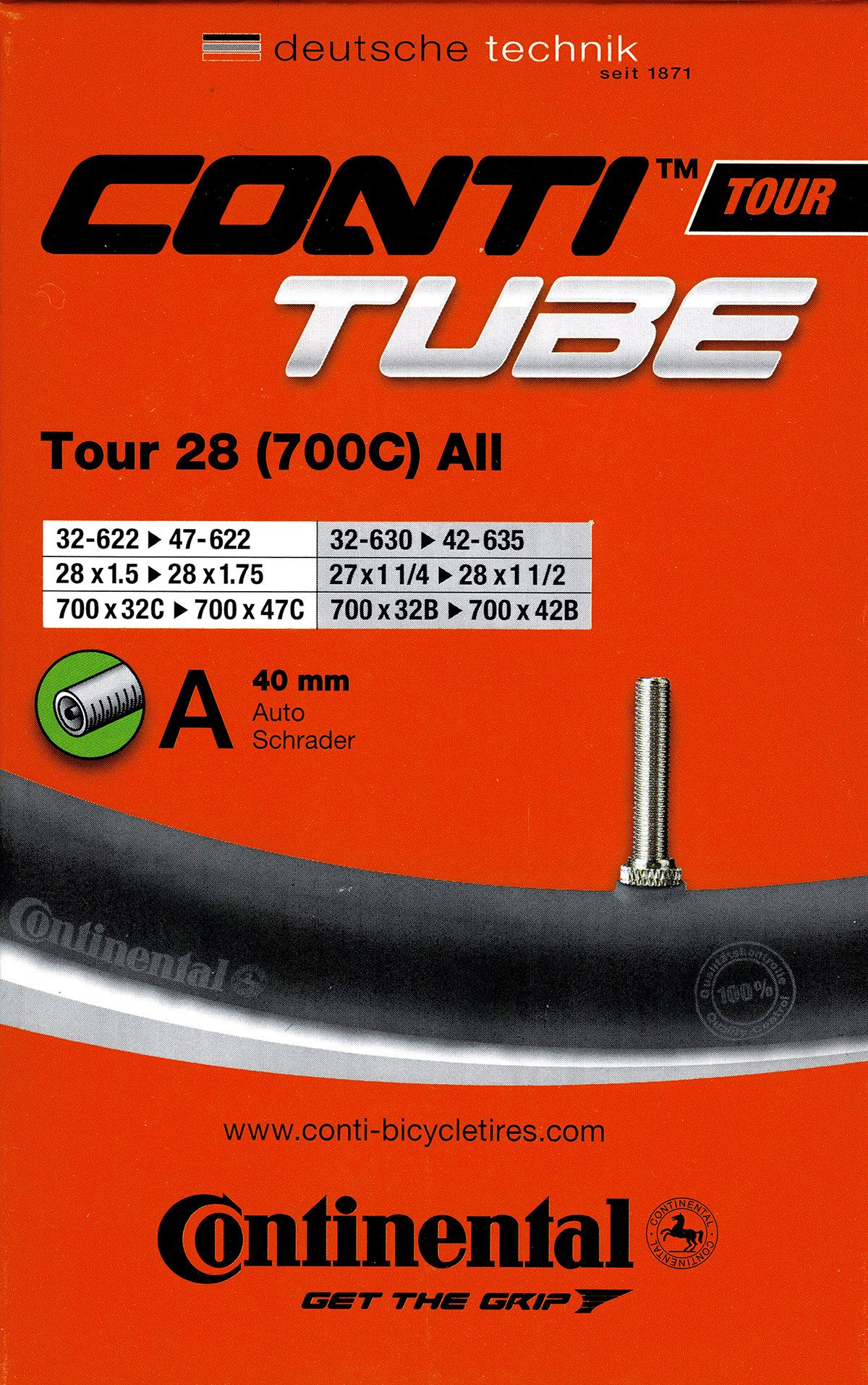 CONTINENTAL Fahrradschlauch Continental Tour 28 All 28 Zoll AV (32/47-622) (32/42-630/635) AV 40mm, 1,50, 1 3/8 x 1 1/2, 1,30, 1 1/2, 1,40, 1 3/8, 1,60, 1 1/4, 1,25, 1,35