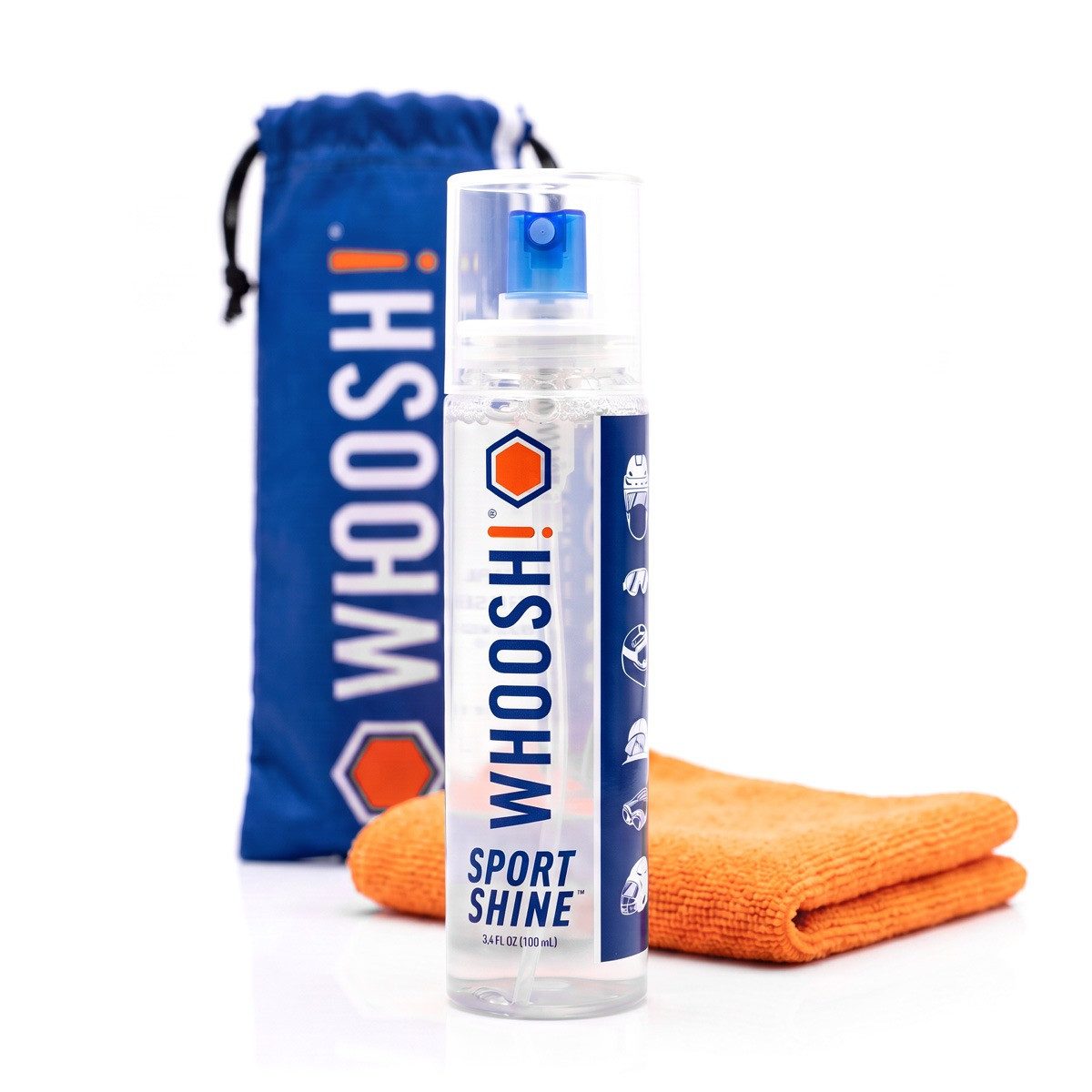 WHOOSH! Reinigungs-Set Sport Shine Go, (Set, Sprühflasche, Mikrofasertuch und Aufbewahrungsbeutel), 100 ml, mit Mikrofasertuch und Beutel