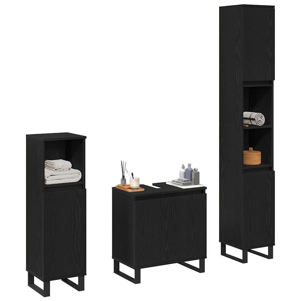 vidaXL Badezimmer-Set Badezimmermöbel-Set Wandmontiert 3 pcs Schwarz Eichen günstig online kaufen