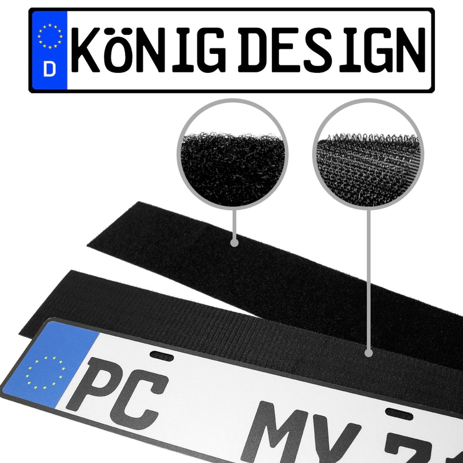 König Design Kennzeichenhalter Klett Set Nummernschildhalter, (Set, 2 x Kennzeichenhalter Vorne & Hinten), Rahmenlos Kennzeichenhalterung Unsichtbar Kennzeichenträger