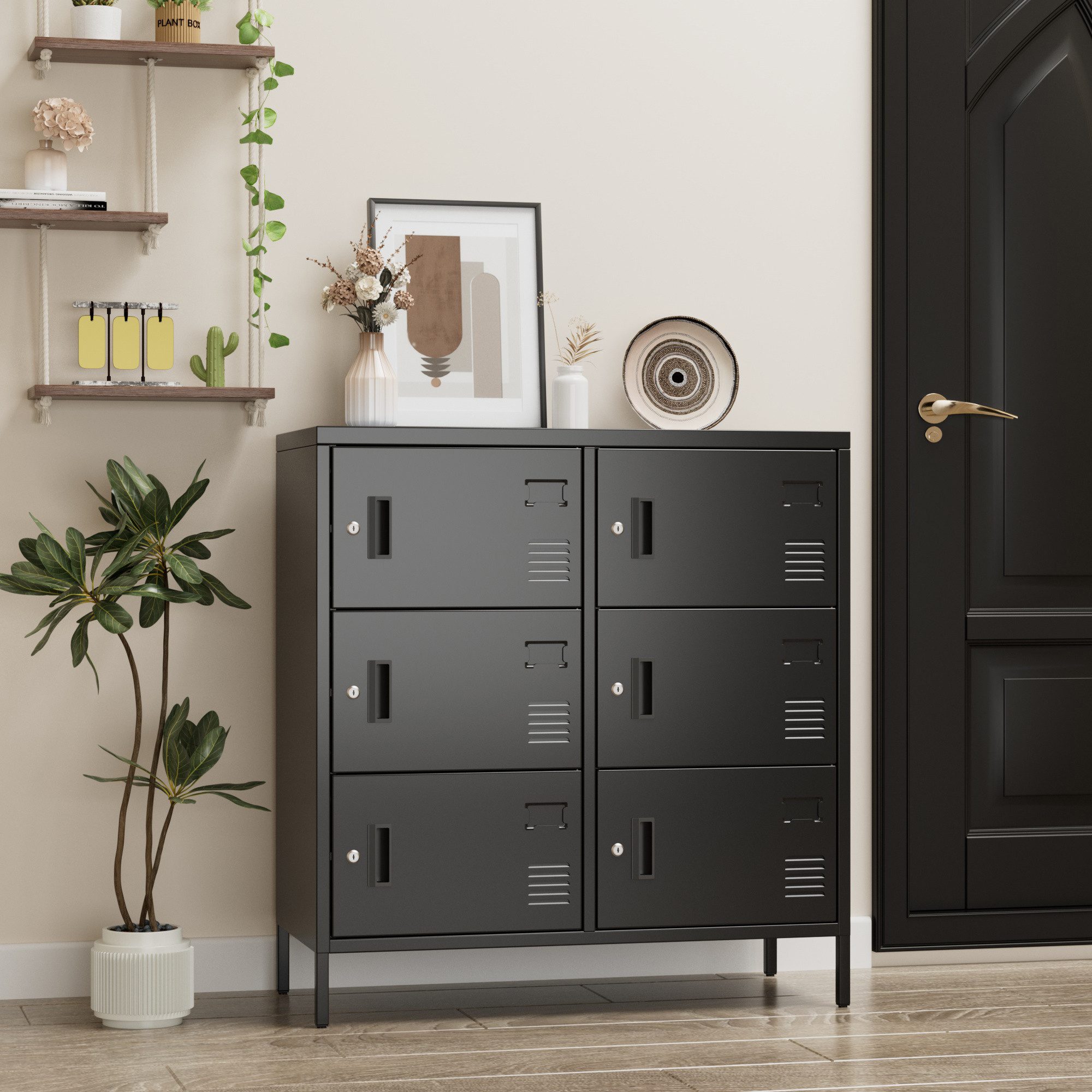 AOBABO Mehrzweckschrank Mitarbeiterschrank mit Lüftungslöchern, 90x40x96 cm (1-St) 6-türiger Metallschrank, abschließbar