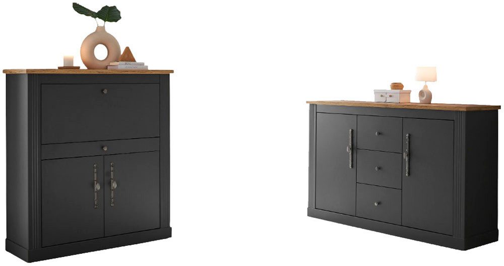 OTTO home Büromöbel-Set Westminster, wohnliches Home-Office, Büro in zwei Farben verfügbar, (Set, 2-tlg), enthält Sekretär und Sideboard im Landhausstil, mit Kabelkanal