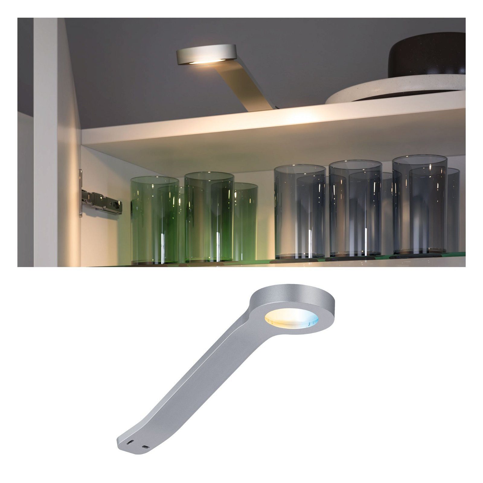 Paulmann Unterschrankleuchte Clever Connect Spot Mike 2W 2700-6500K 12V Chrom matt/Kunststoff, LED fest integriert, Tageslichtweiß, tunable White