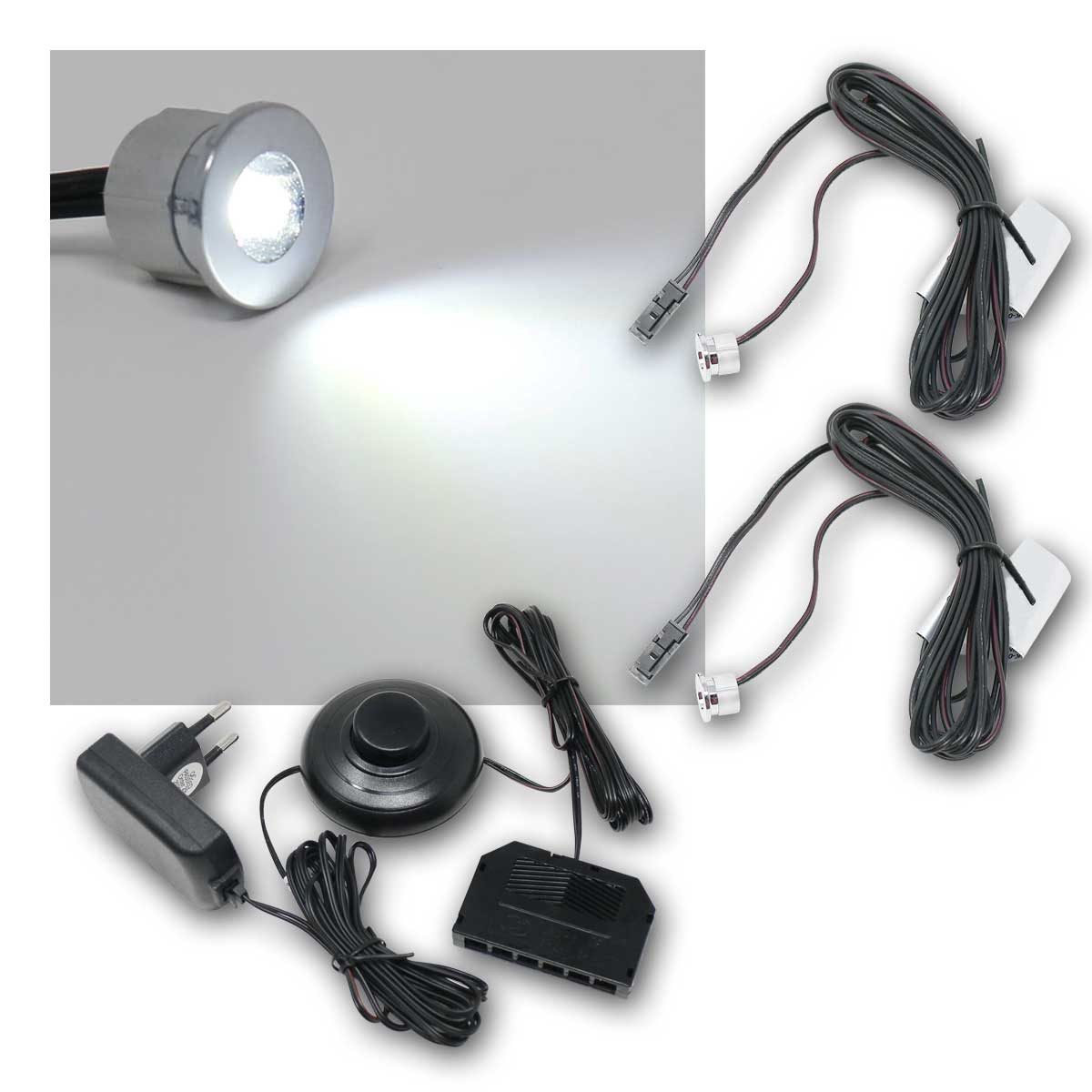 world-trading-net LED Deckenspot 2er Set LED Mini-Spot STAR Chrom, kalt, Netzteil, kaltweiß
