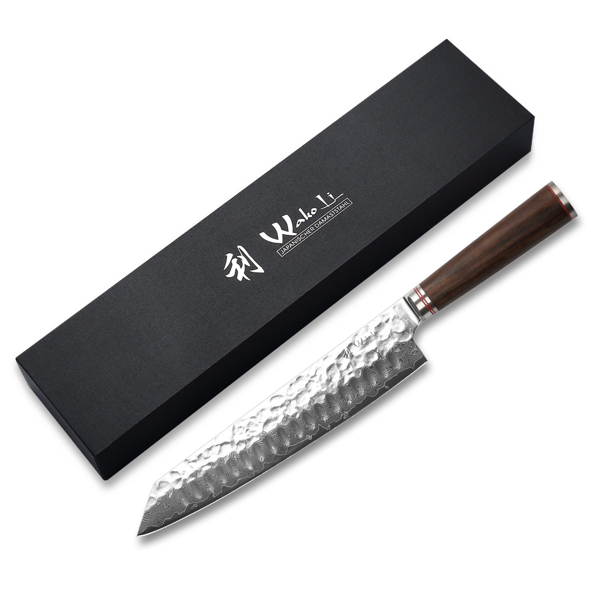Wakoli Damastmesser Nussbaum Damast Kiritsuke I Kochmesser Küchenmesser I 20cm Klinge, Damaststahl, VG10 Kern