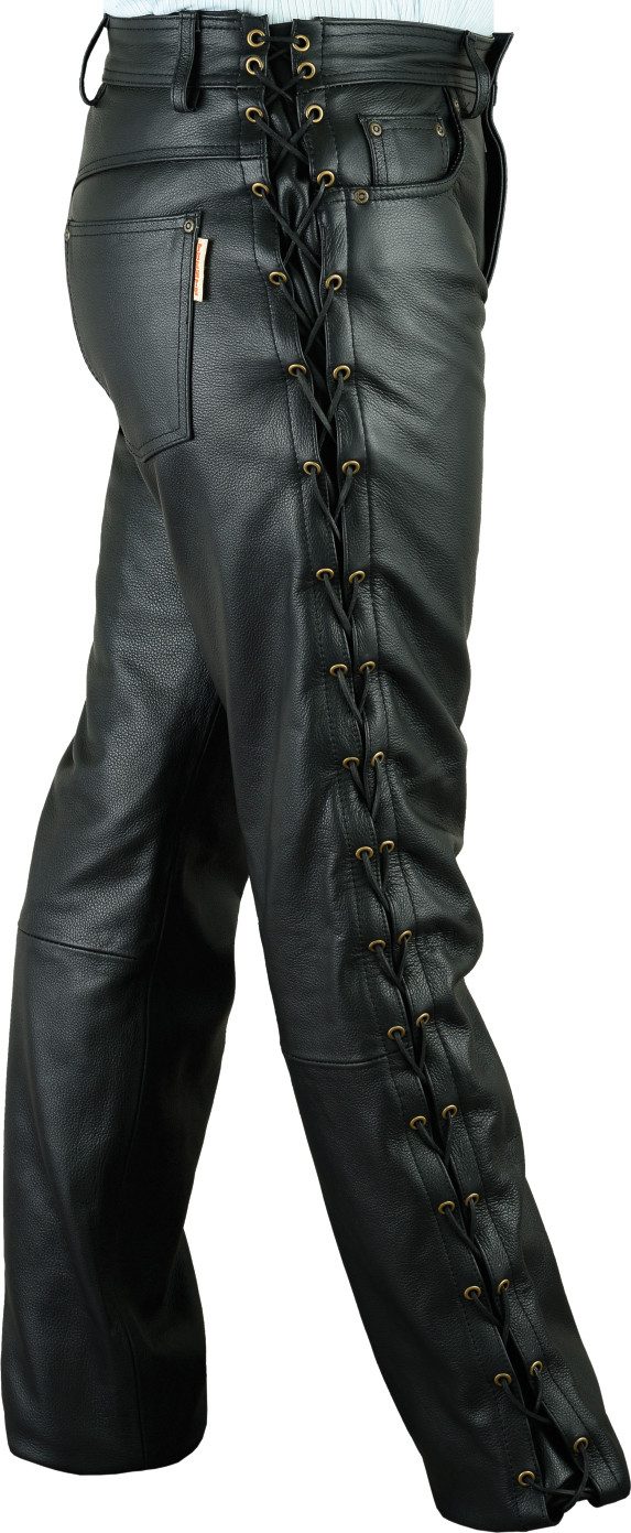 Fuente Leather Wears Lederhose Motorrad Lederhose Herren Schnürlederhose lang Schwarz