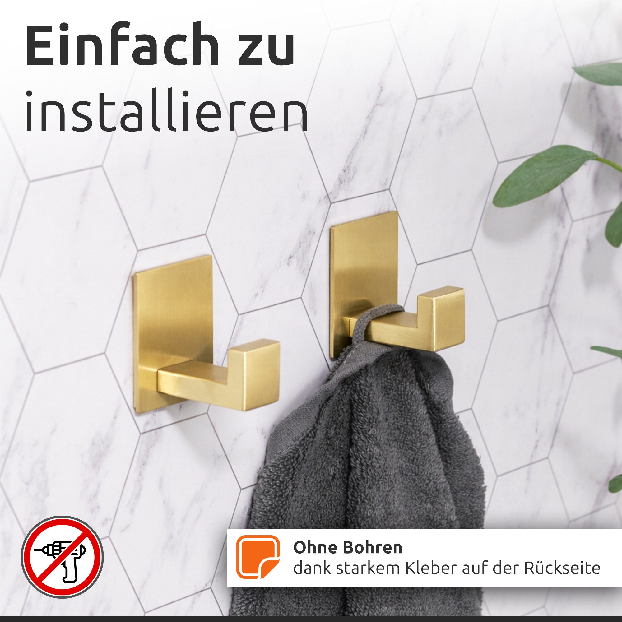 ECENCE Toilettenpapierhalter 1x Toilettenpapierhalter + 2x Handtuchhaken Badezimmerset (3-St) – Bild 5 von 5